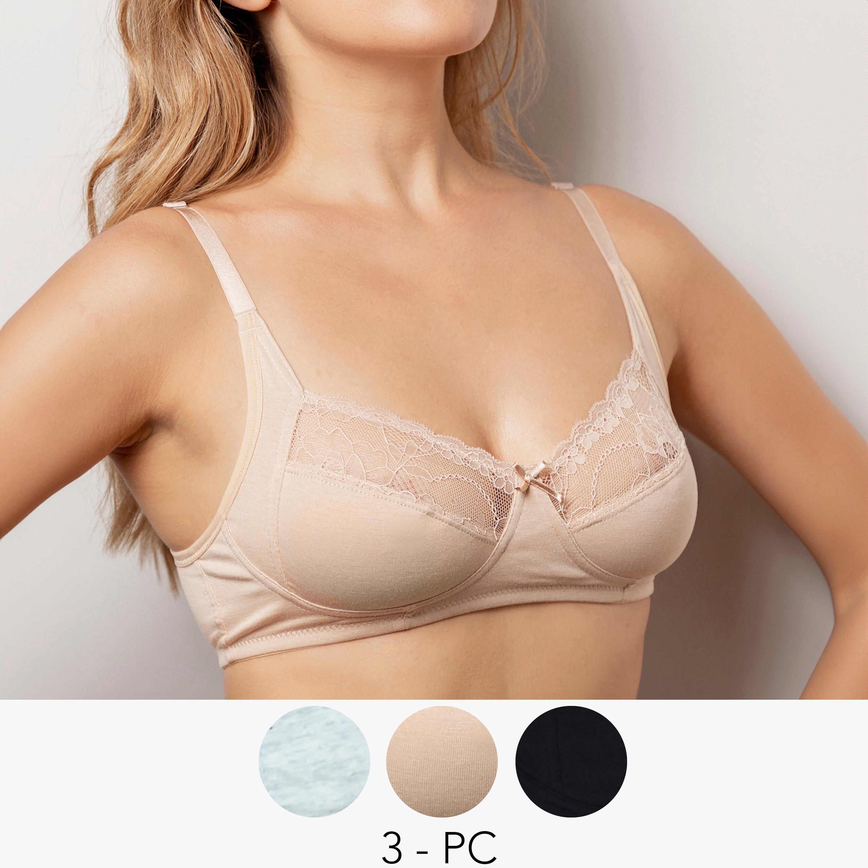 صدرية دانتيل بتصاميم مغايرة وكوب كامل وبدون سلك ديا من أدارايا - طقم من 3 قطع-women-clothing-lingerie-bras-image-1