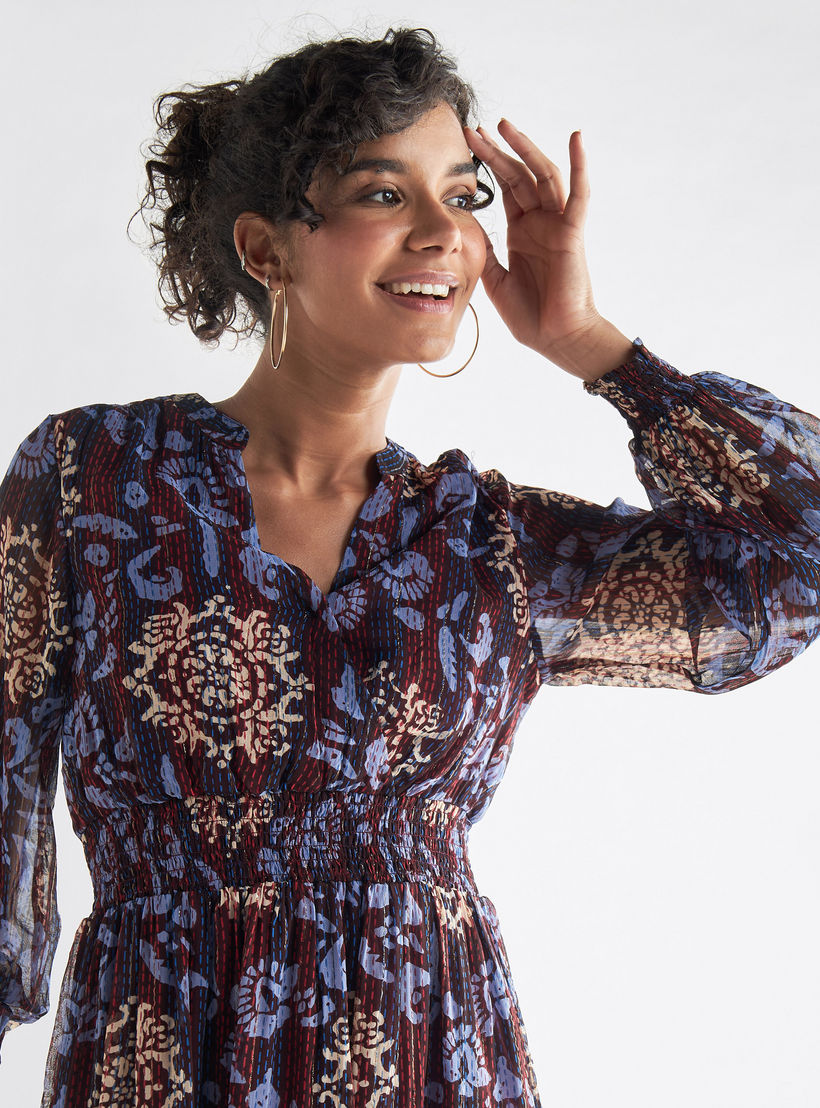 فستان بأكمام طويلة وياقة ماندرين وطبعات-women-clothing-dresses-image-4