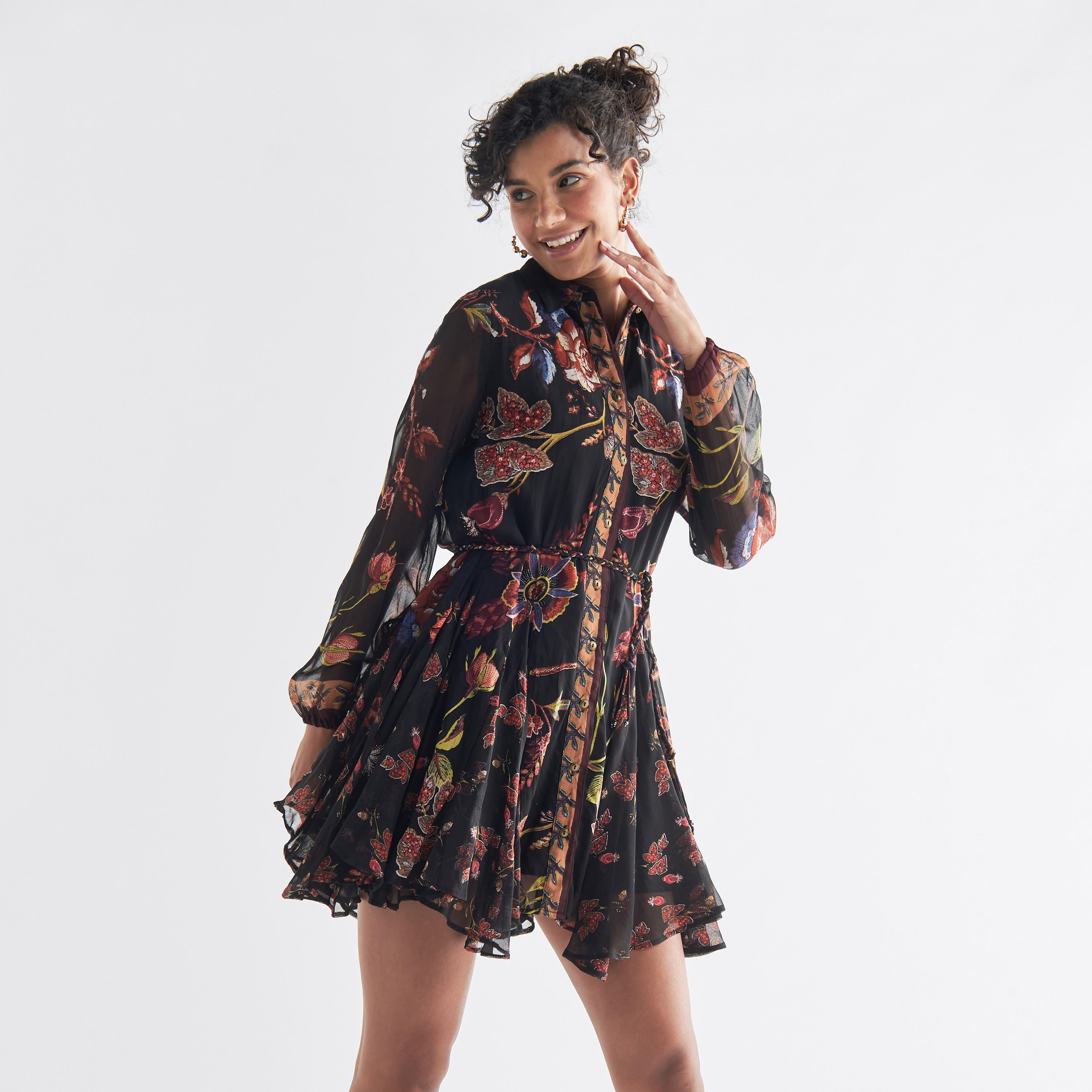فستان قميص بأكمام طويلة وطبعات أزهار-women-clothing-dresses-image-1