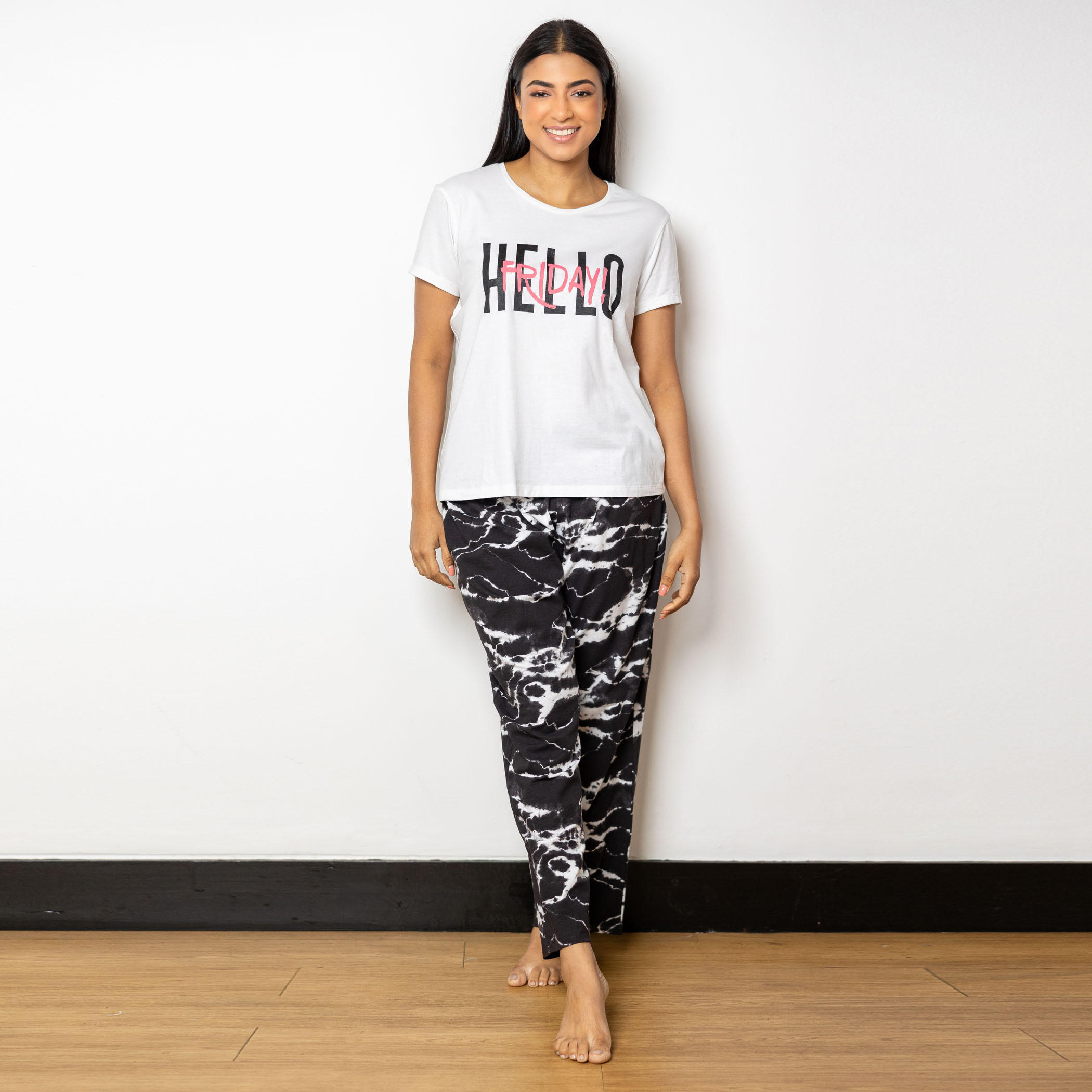 Aadaraya Printed Round Neck T-shirt and Pyjama Set-women-clothing-nightwear-pyjamas-longsets-image-2