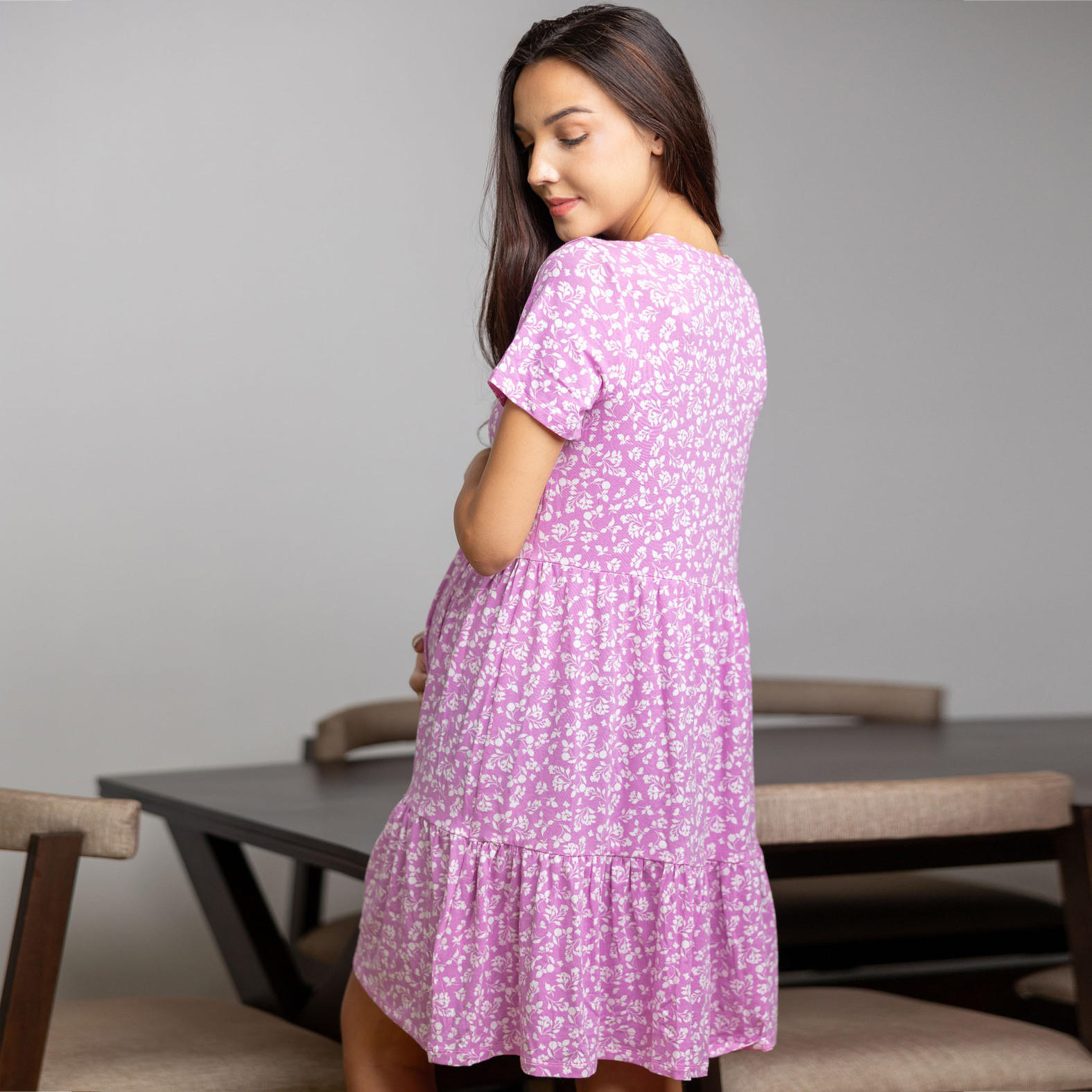 Aadaraya All-Over Floral Print Maternity Sleepshirt-women-clothing-maternity-nightwear-image-3