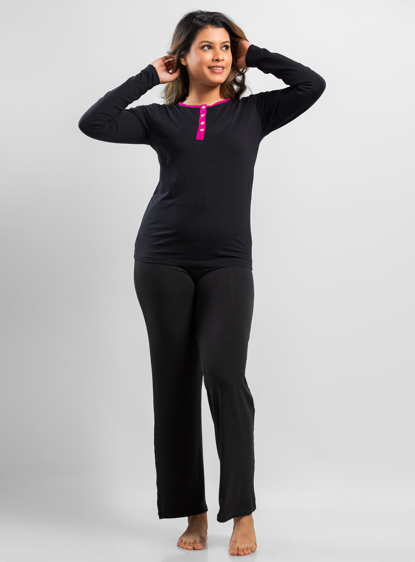 طقم بنطلون بيجاما وتيشيرت سادة من آدارايا-women-clothing-nightwear-pyjamas-longsets-image-3