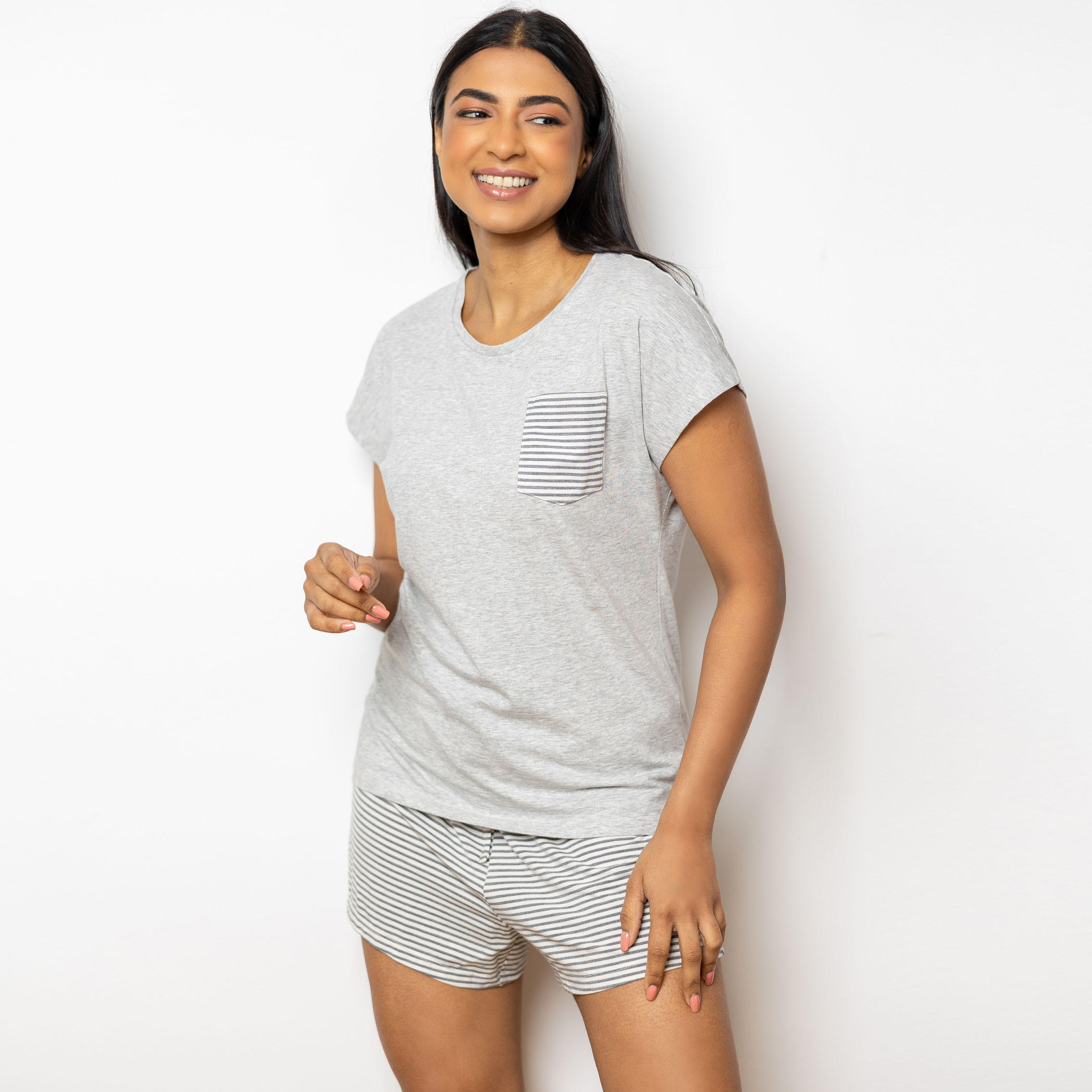 Aadaraya Solid T-shirt and Striped Shorts Set-women-clothing-nightwear-pyjamas-shortsets-image-4