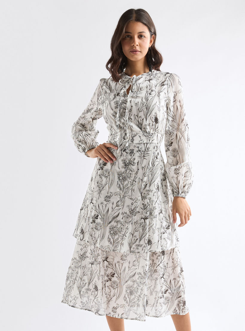 فستان بأكمام طويلة وأربطة بطبعات زهرية-women-clothing-dresses-image-1