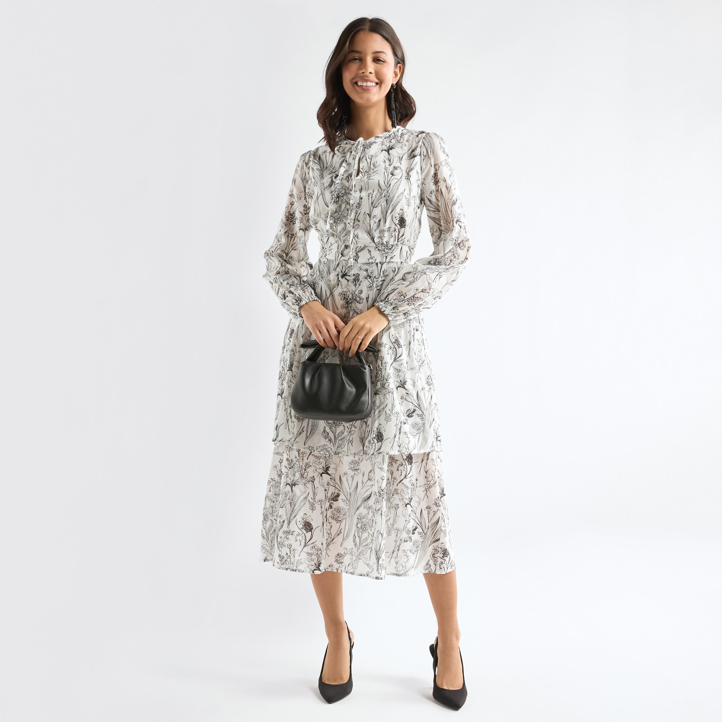 فستان بأكمام طويلة وأربطة بطبعات زهرية-women-clothing-dresses-image-2