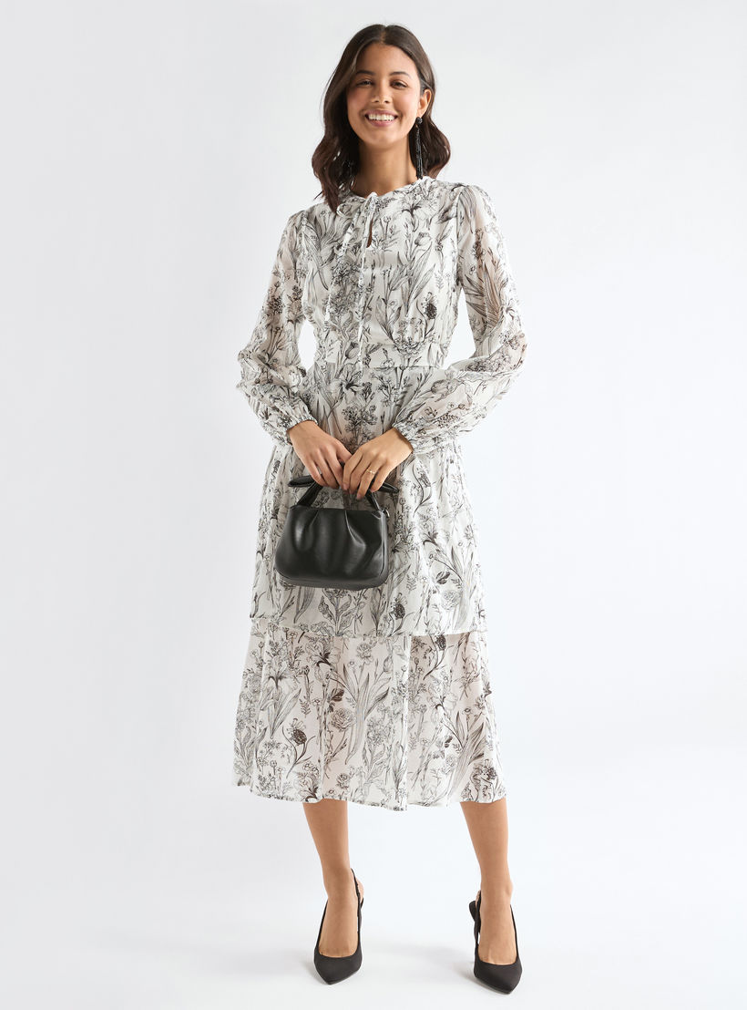 فستان بأكمام طويلة وأربطة بطبعات زهرية-women-clothing-dresses-image-2