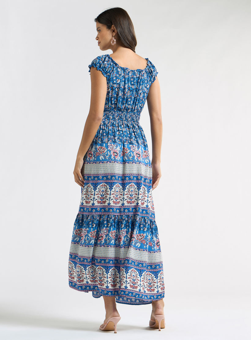 فستان متعدد الطبقات بياقة V وأكمام كاب وطبعات-women-clothing-dresses-image-3