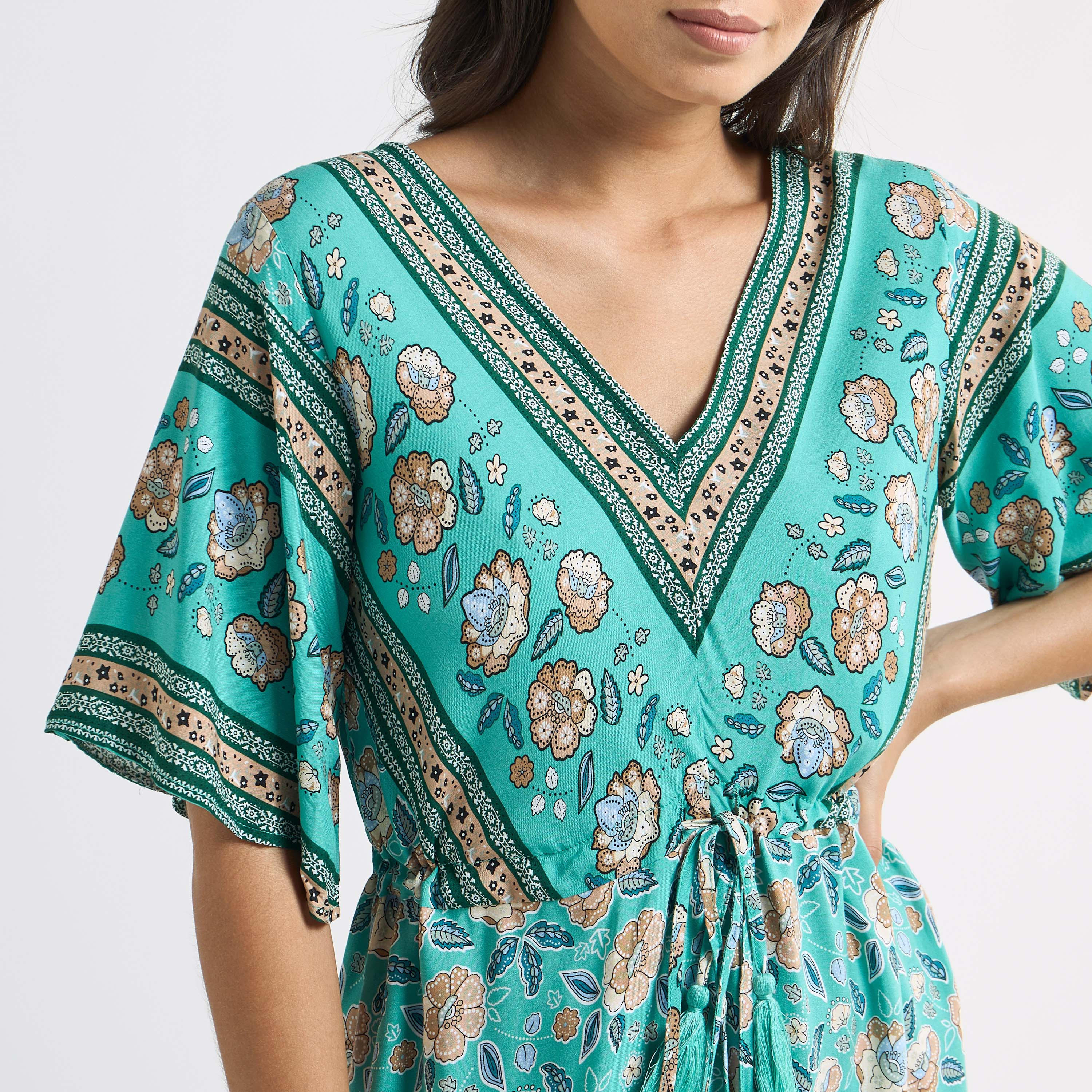 فستان بياقة v وأربطة وأكمام قصيرة وطبعات أزهار-women-clothing-dresses-image-4
