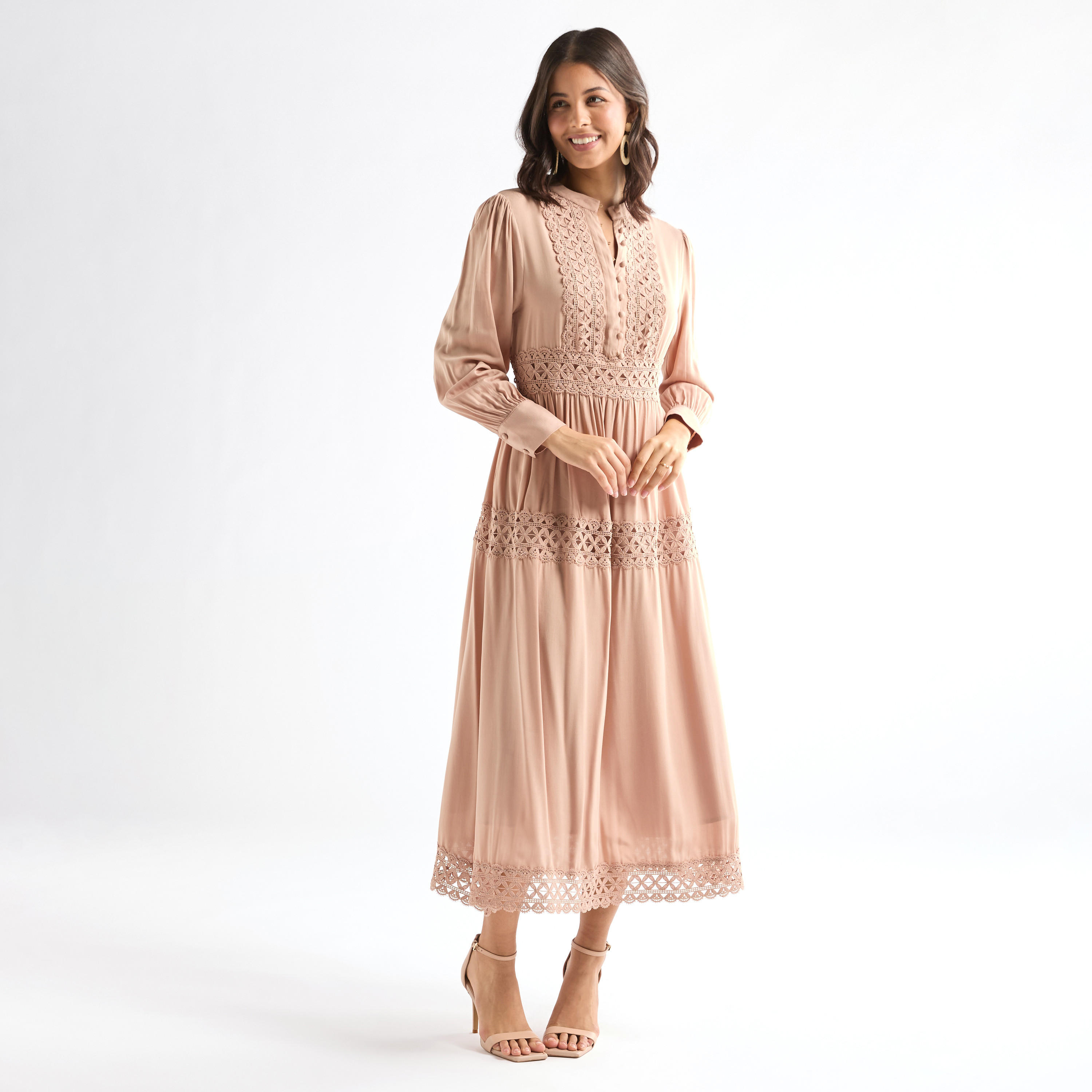 فستان فيسكوز بياقة ماندارين وأكمام طويلة وتفاصيل دانتيل-women-clothing-dresses-image-2