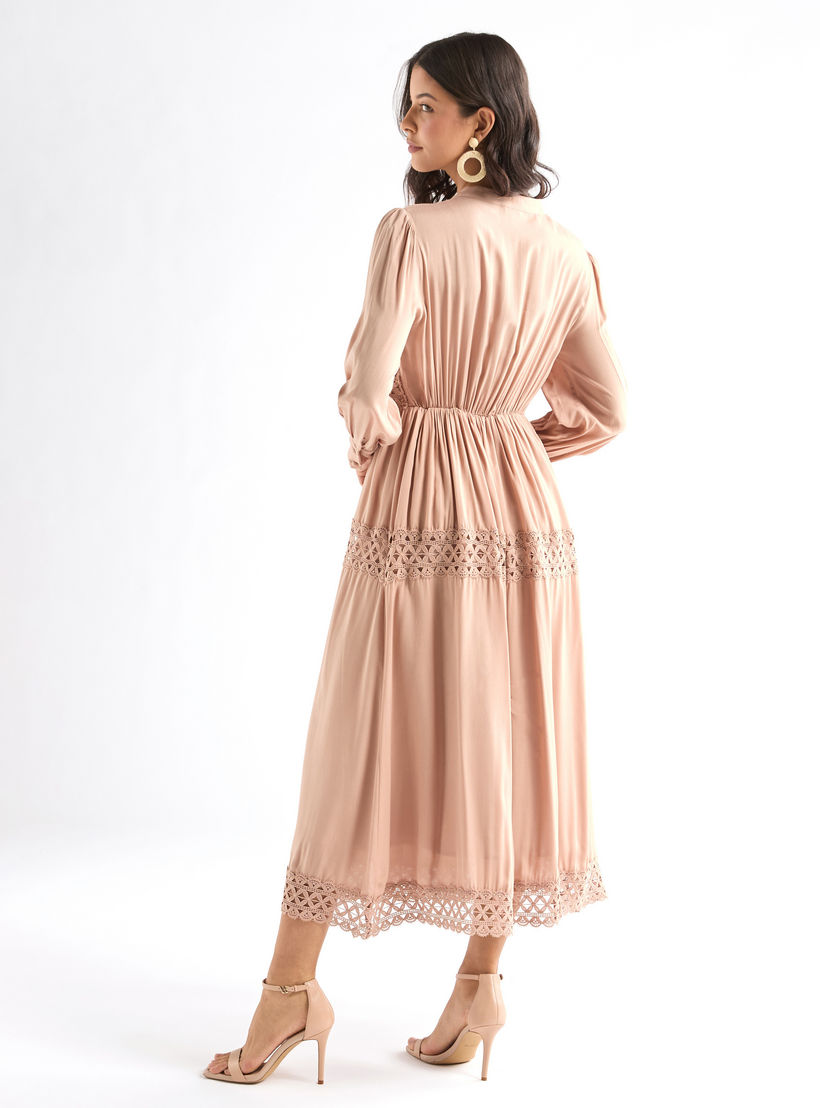 فستان فيسكوز بياقة ماندارين وأكمام طويلة وتفاصيل دانتيل-women-clothing-dresses-image-3