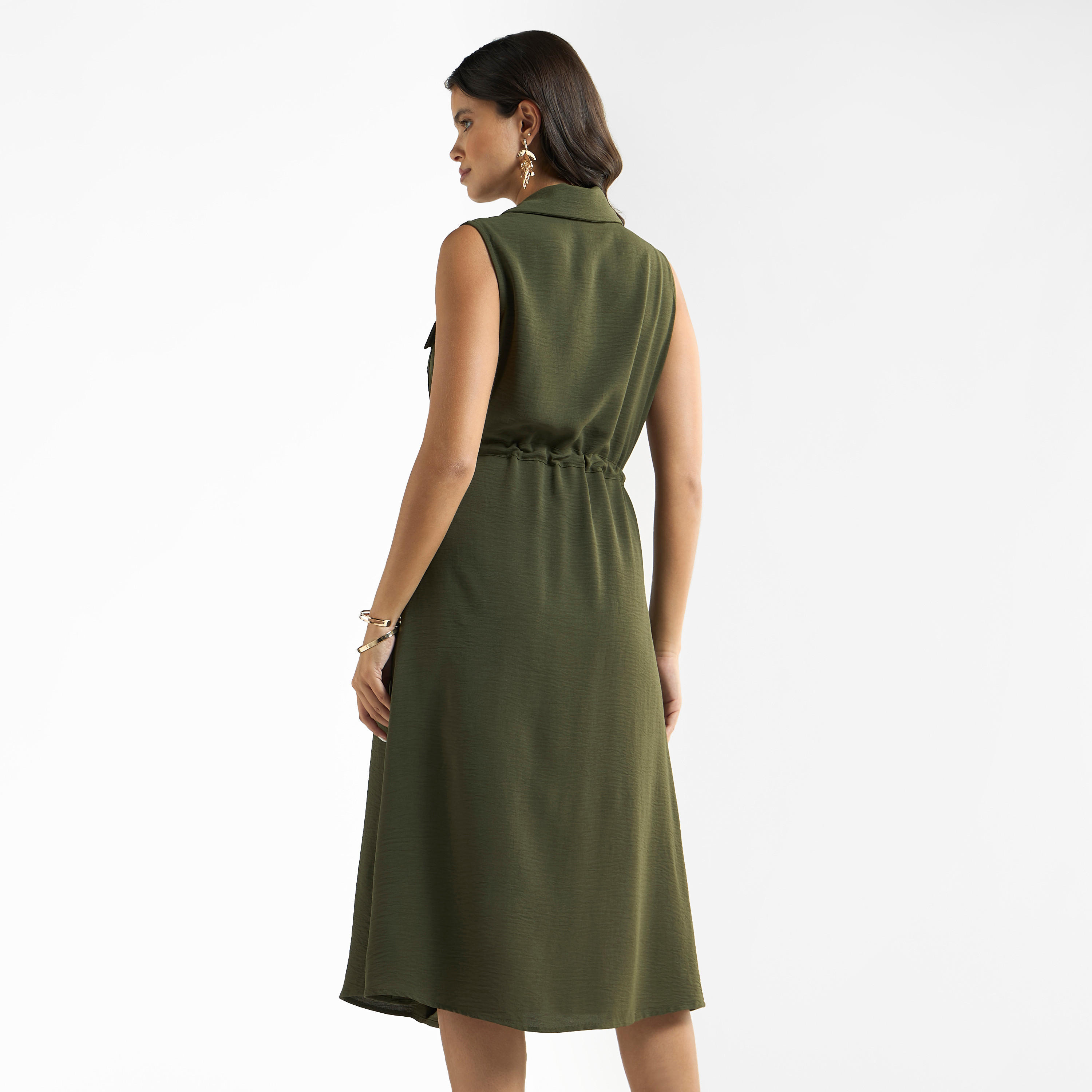 فستان قميص بارز الملمس بدون أكمام مع جيوب-women-clothing-dresses-image-3