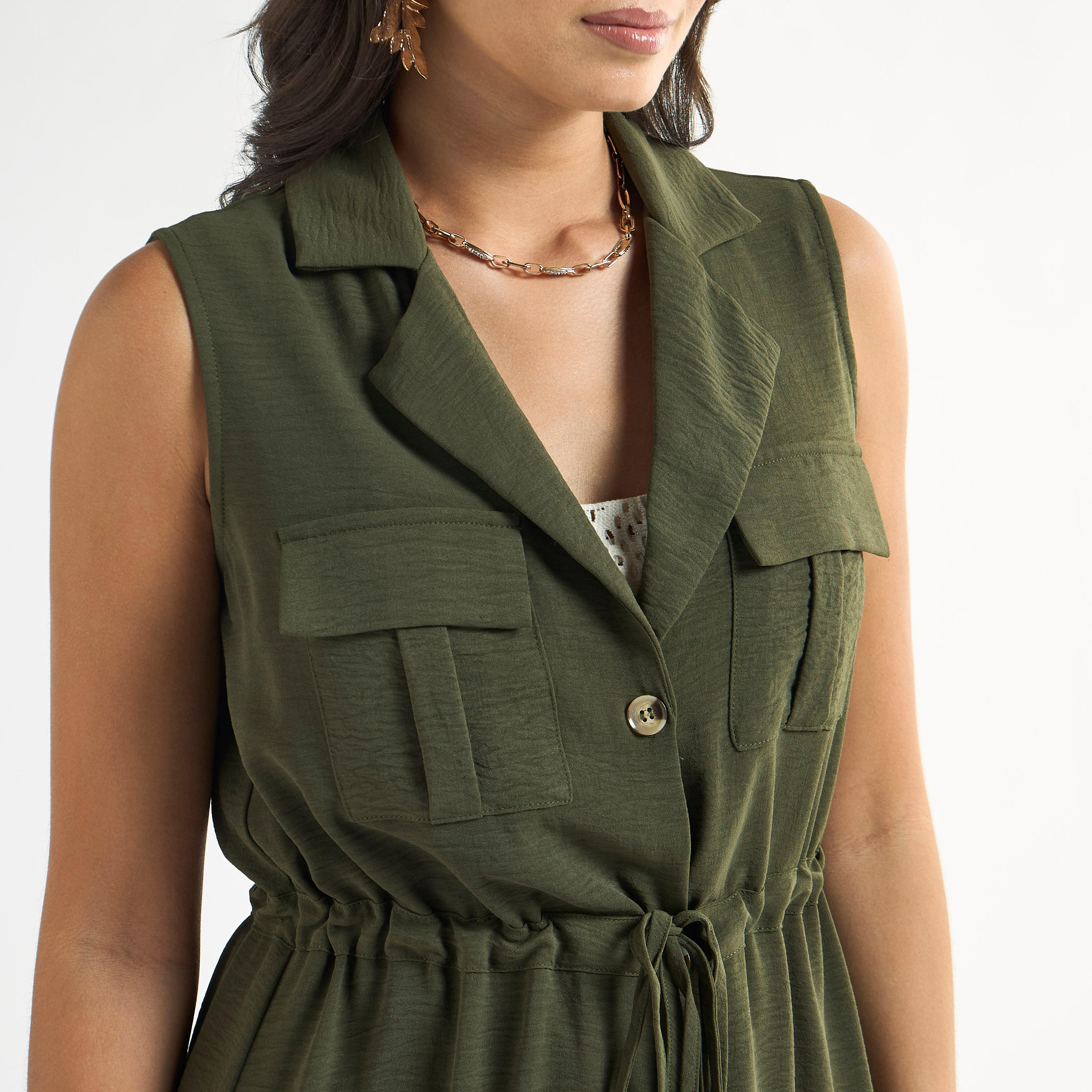 فستان قميص بارز الملمس بدون أكمام مع جيوب-women-clothing-dresses-image-4