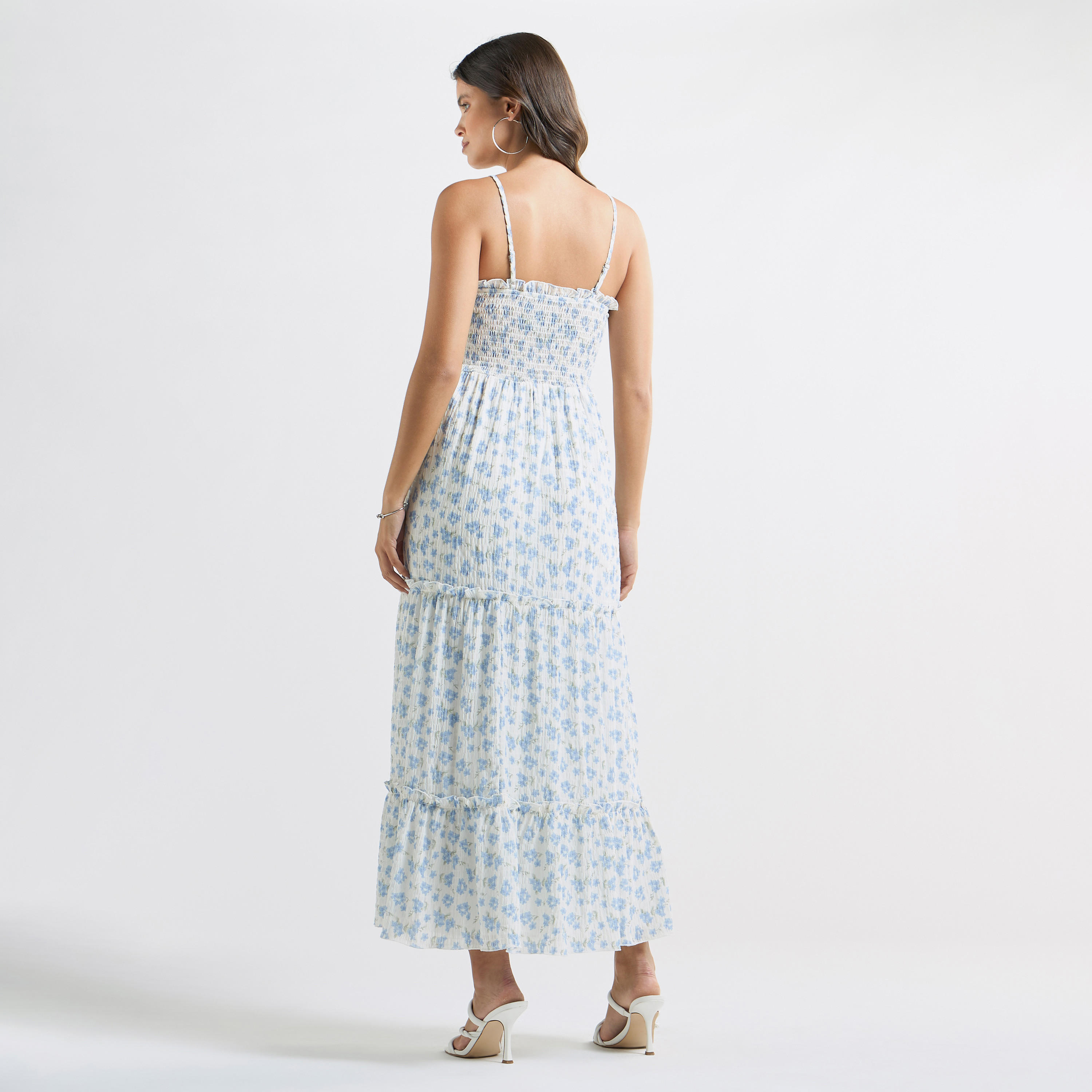 فستان إيه لاين دون أكمام وطبعات أزهار وتفاصيل سيرساكر-women-clothing-dresses-image-3