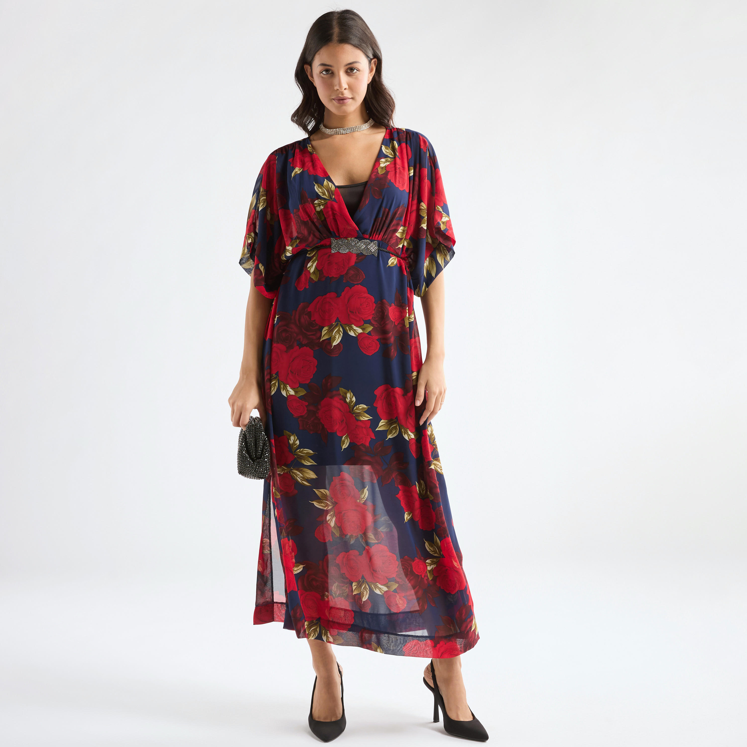 All-Over Floral Print V-neck Dress with Tie-Up Belt-women-clothing-dresses-image-8