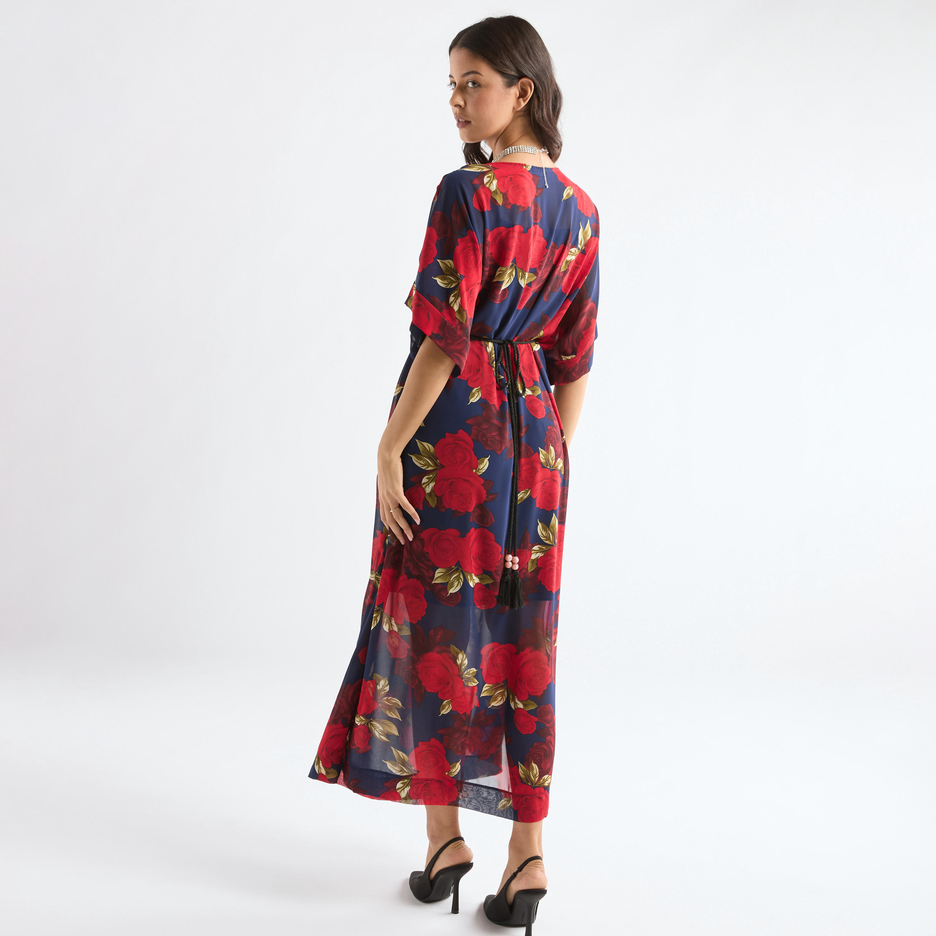 All-Over Floral Print V-neck Dress with Tie-Up Belt-women-clothing-dresses-image-9