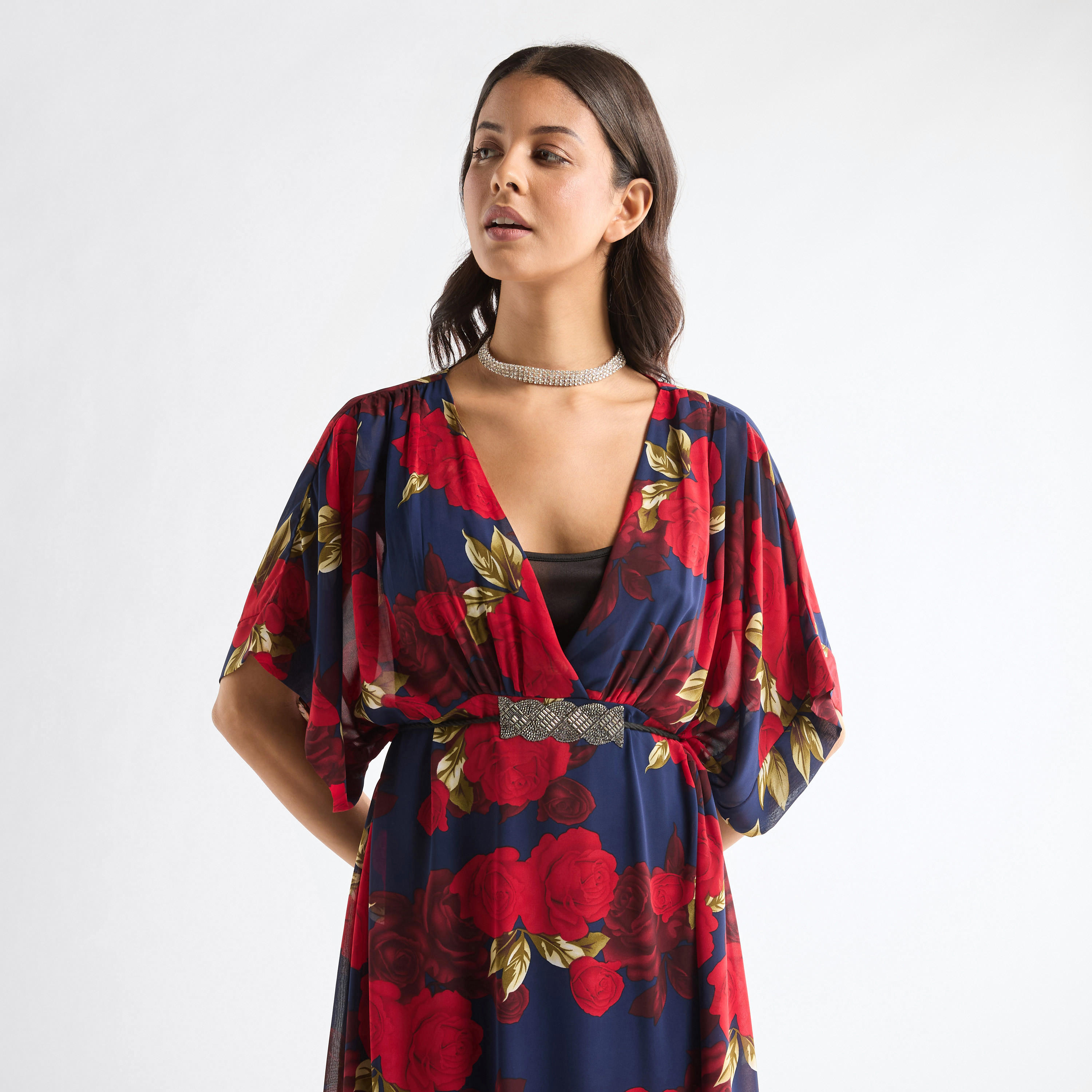 All-Over Floral Print V-neck Dress with Tie-Up Belt-women-clothing-dresses-image-10