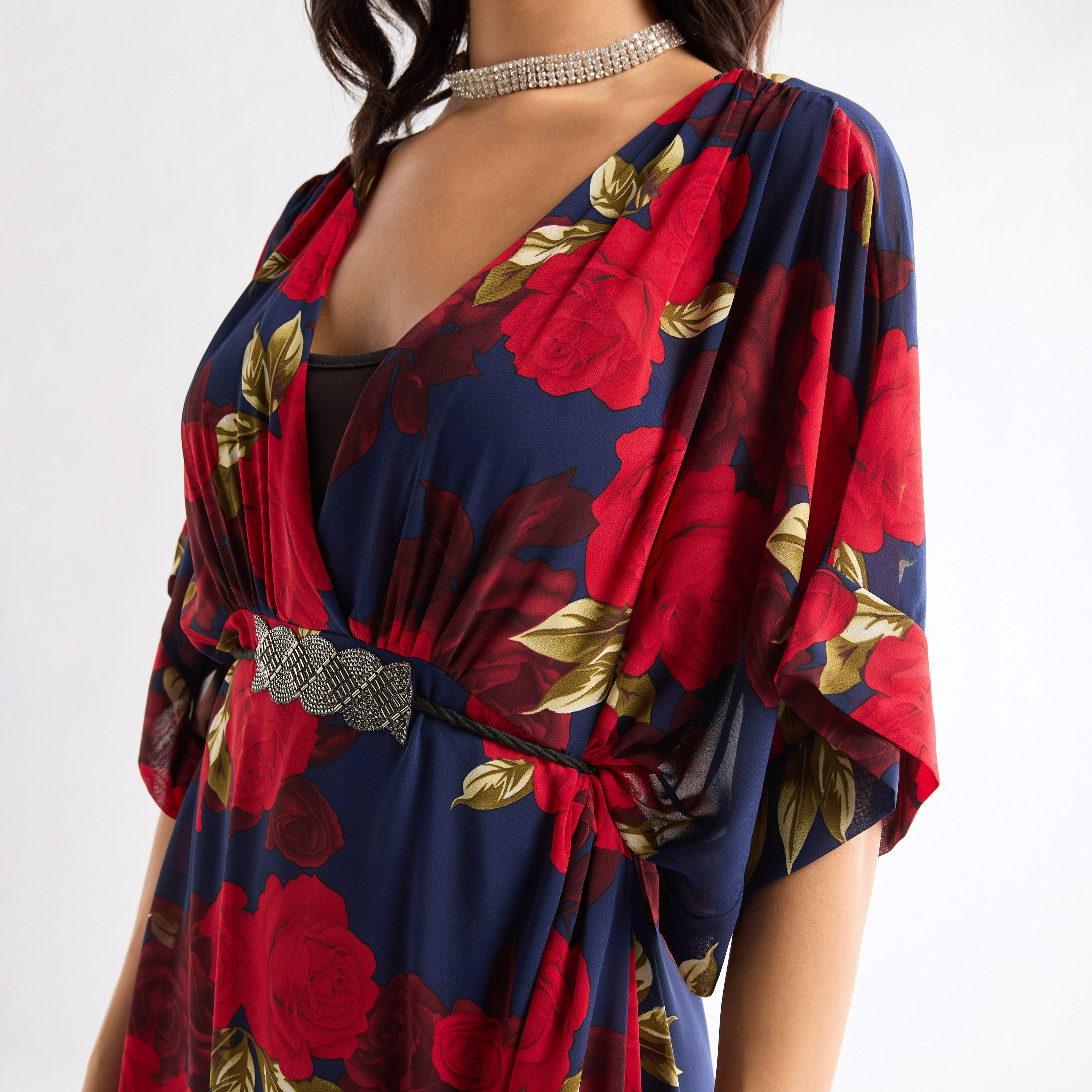 All-Over Floral Print V-neck Dress with Tie-Up Belt-women-clothing-dresses-image-11