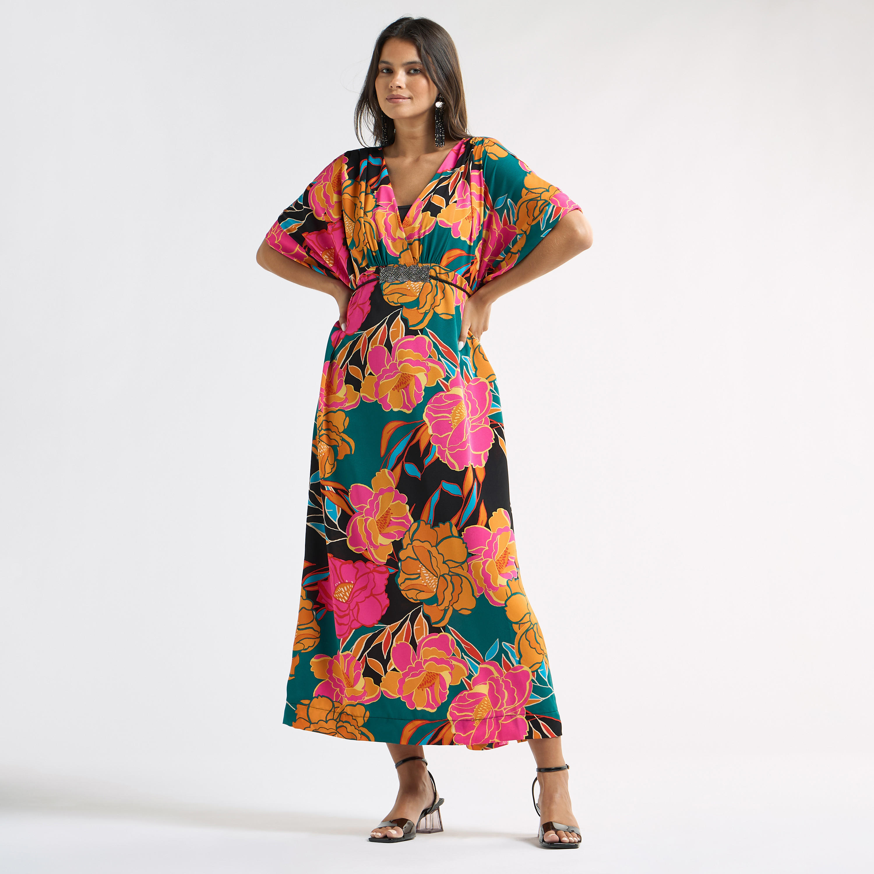 All-Over Floral Print V-neck Dress with Tie-Up Belt-women-clothing-dresses-image-12