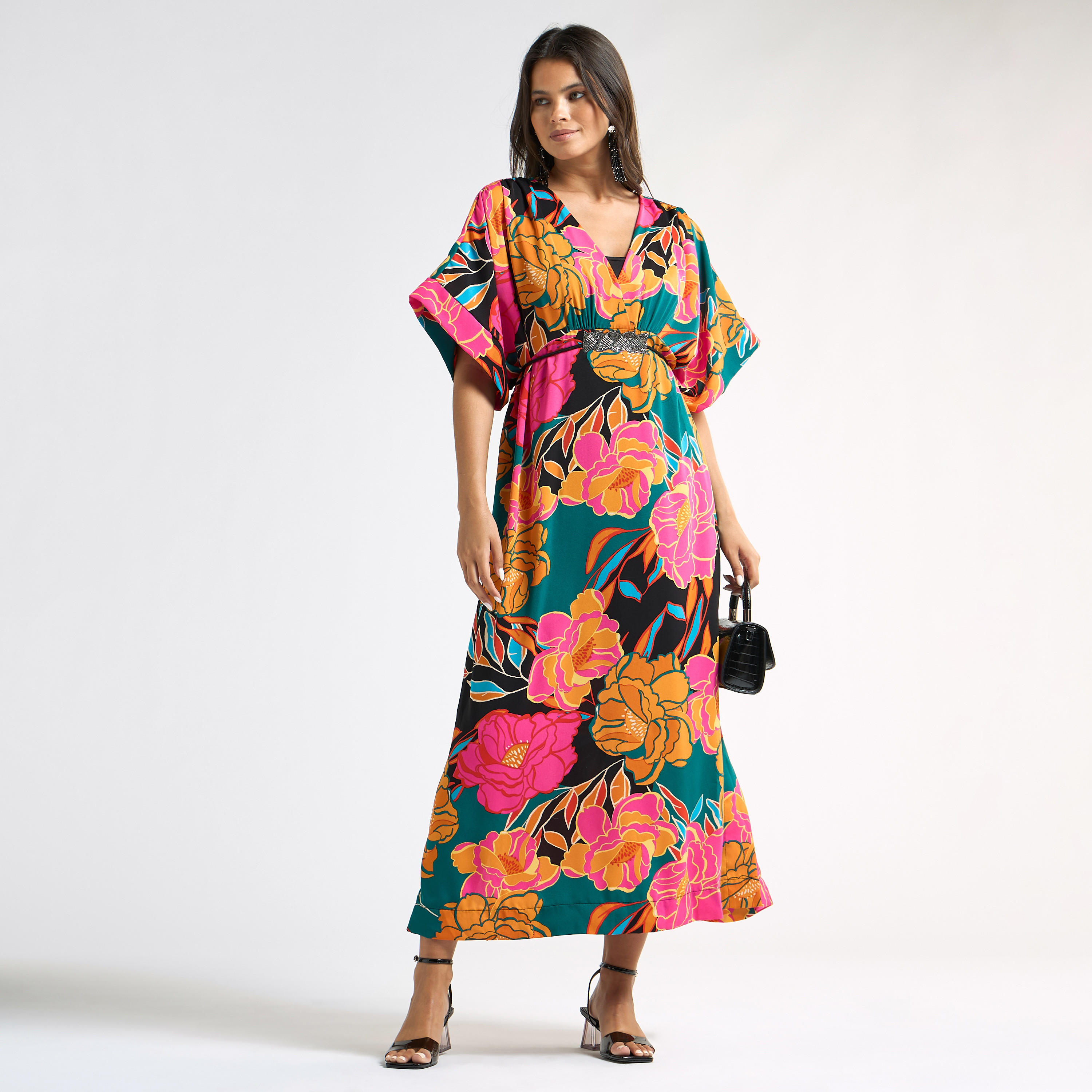 All-Over Floral Print V-neck Dress with Tie-Up Belt-women-clothing-dresses-image-13