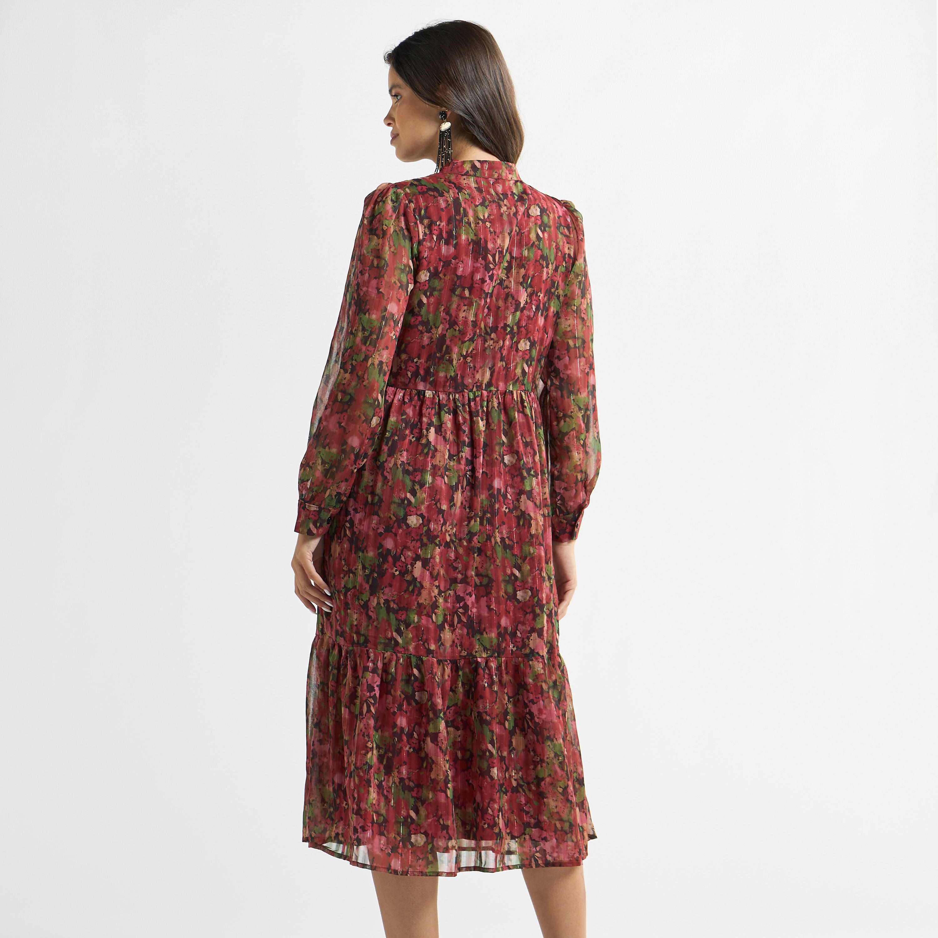 فستان متعدد الطبقات بياقة فيونكة وطبعات زهور وأكمام طويلة-women-clothing-dresses-image-3