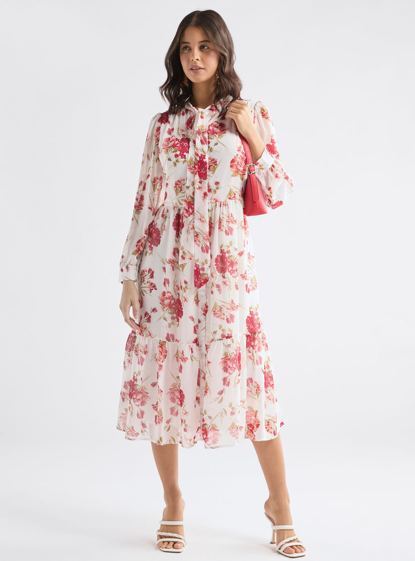 فستان ميدي بطبعات أزهار وياقة فيونكة وأكمام طويلة-women-clothing-dresses-image-2