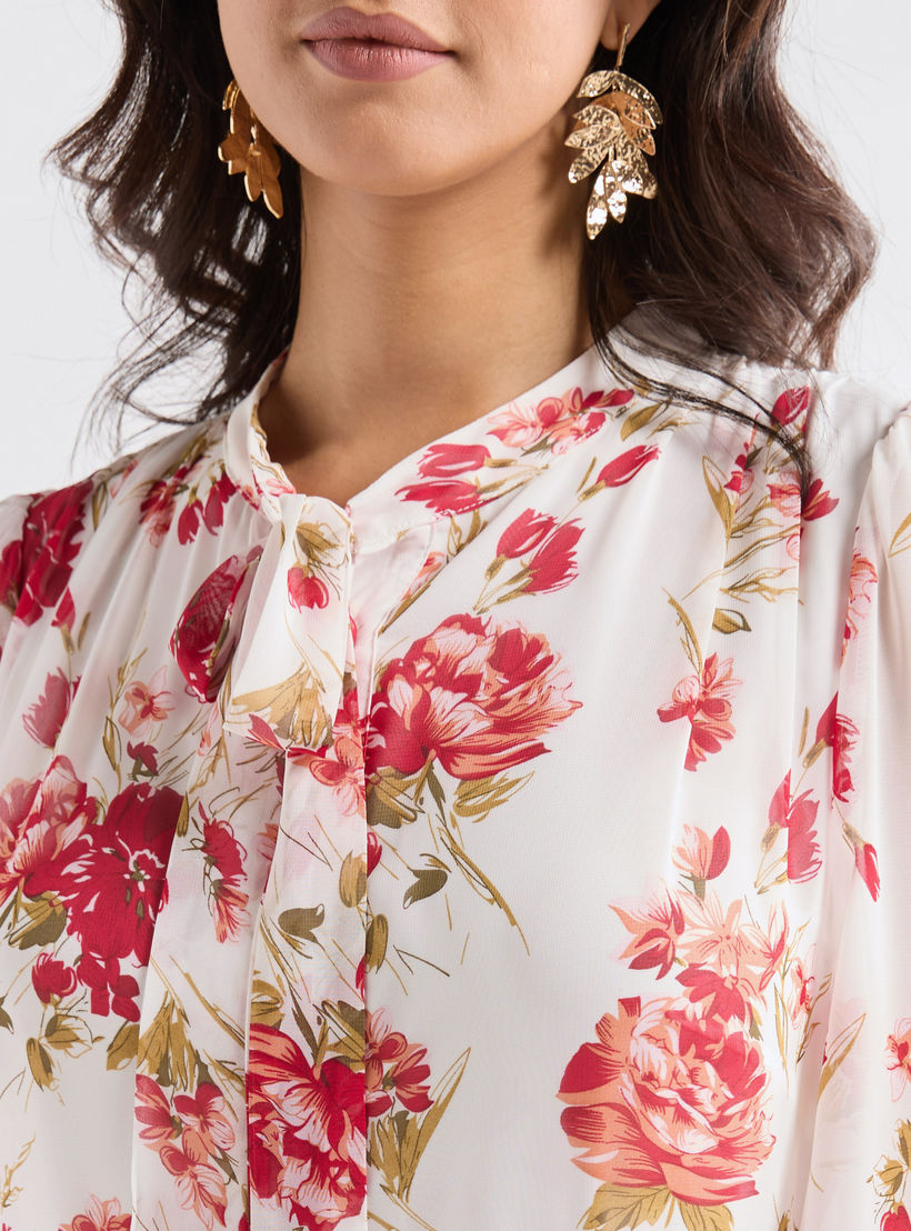 فستان ميدي بطبعات أزهار وياقة فيونكة وأكمام طويلة-women-clothing-dresses-image-4