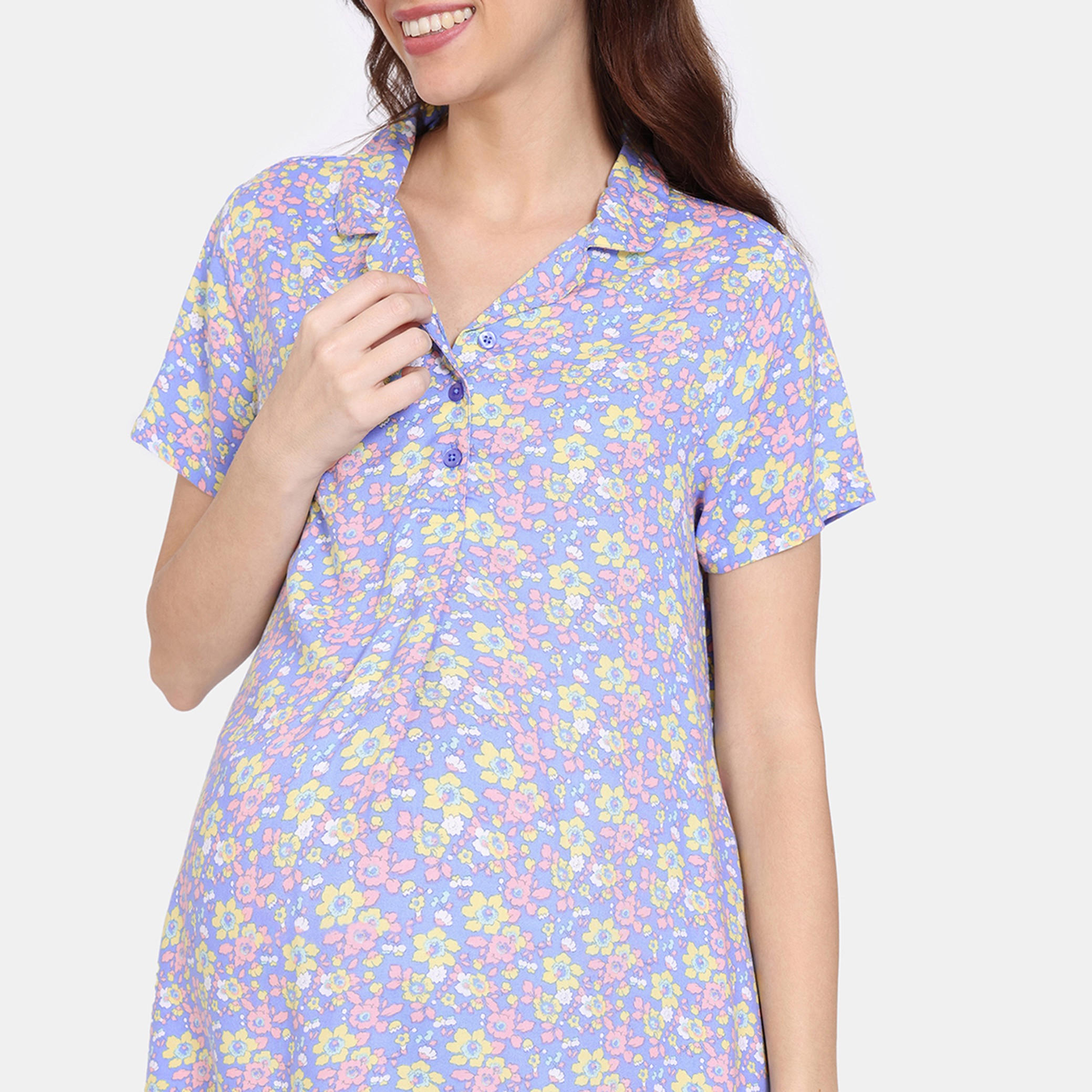 طقم للحوامل بنطلون بيجاما وتيشيرت بطبعات زهرية من زيفامي-women-clothing-maternity-nightwear-image-5