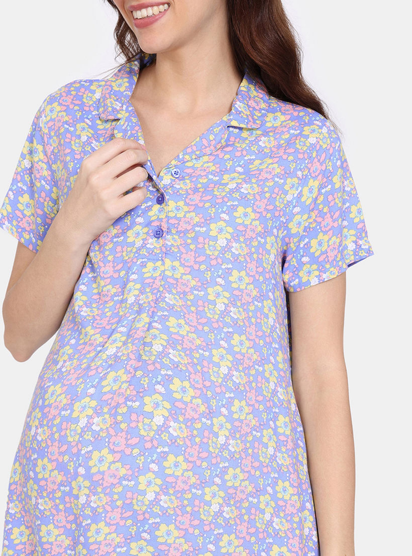 طقم للحوامل بنطلون بيجاما وتيشيرت بطبعات زهرية من زيفامي-women-clothing-maternity-nightwear-image-5