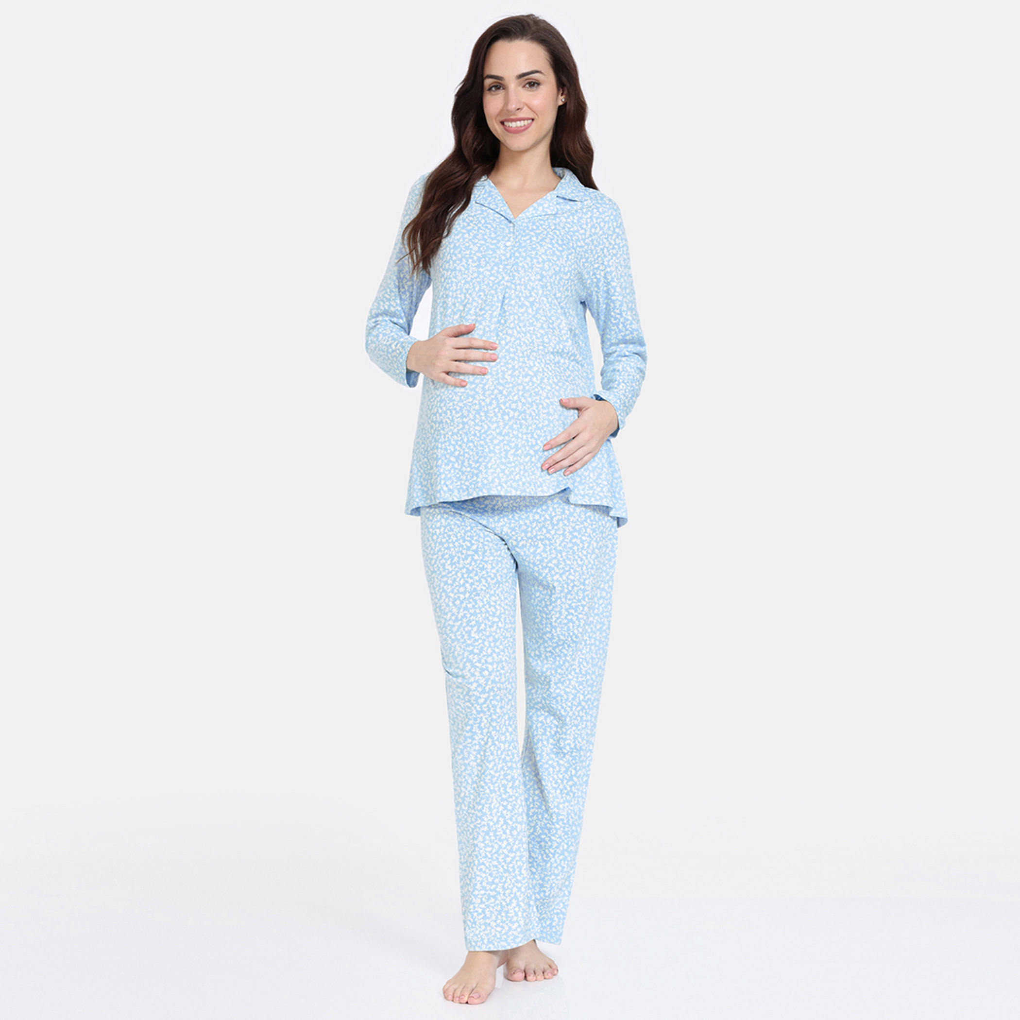 طقم للحوامل بنطلون بيجاما وقميص بطبعات من زيفامي-women-clothing-maternity-nightwear-image-1
