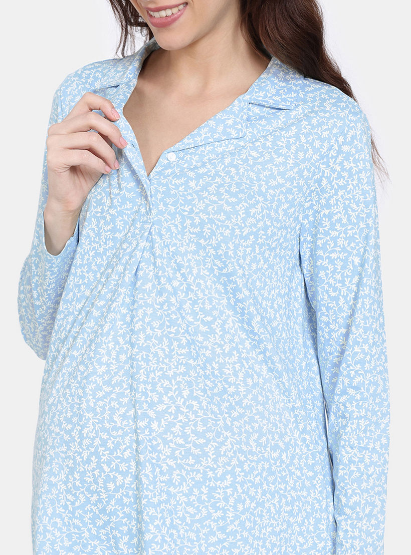 طقم للحوامل بنطلون بيجاما وقميص بطبعات من زيفامي-women-clothing-maternity-nightwear-image-5