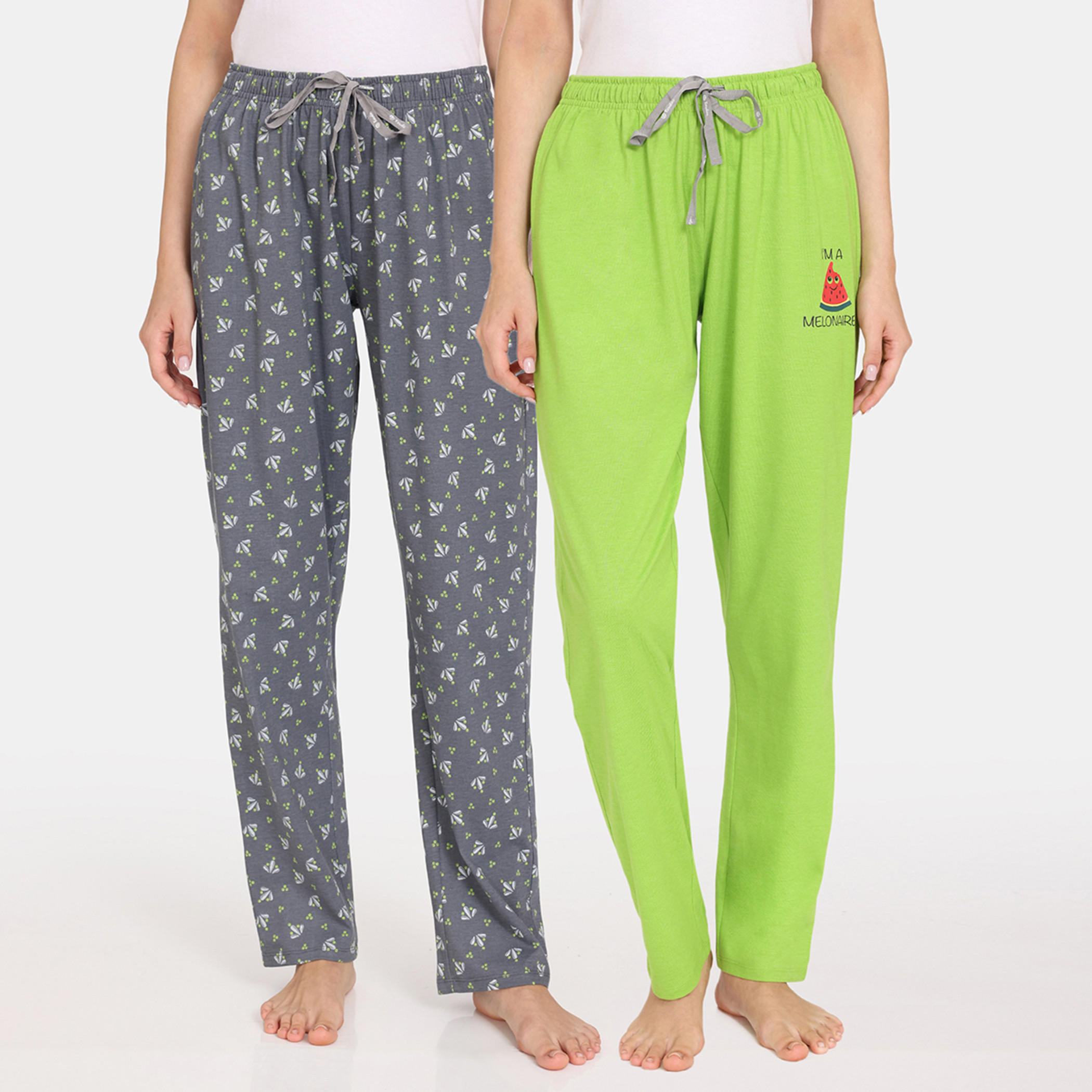 بنطلونات بيجاما برباط إغلاق وطبعات من زيفامي - طقم من قطعتن-women-clothing-nightwear-pyjamas-bottoms-image-1