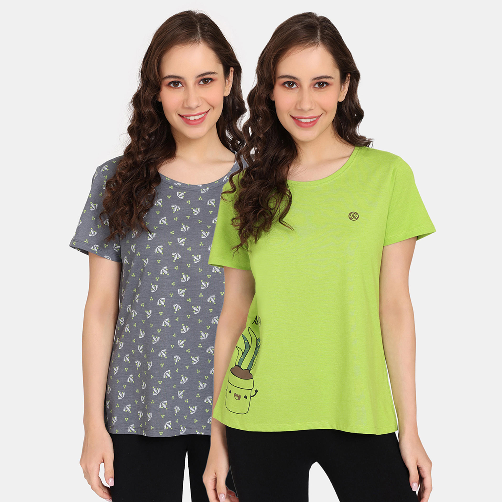 تيشيرتات بأكمام قصيرة وطبعات من زيفامي - طقم من قطعتين-women-clothing-nightwear-pyjamas-tops-image-1