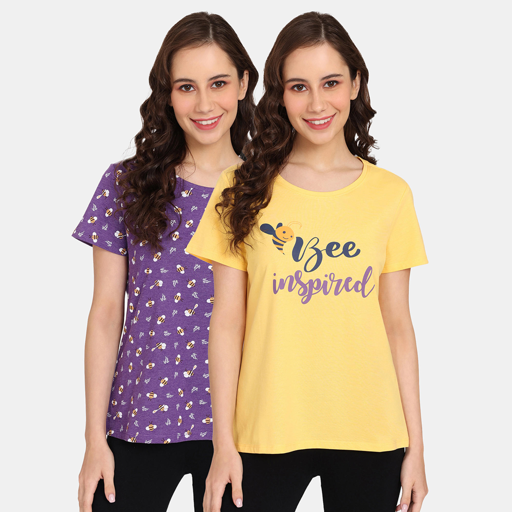تيشيرتات بأكمام قصيرة وطبعات من زيفامي - طقم من قطعتين-women-clothing-nightwear-pyjamas-tops-image-1