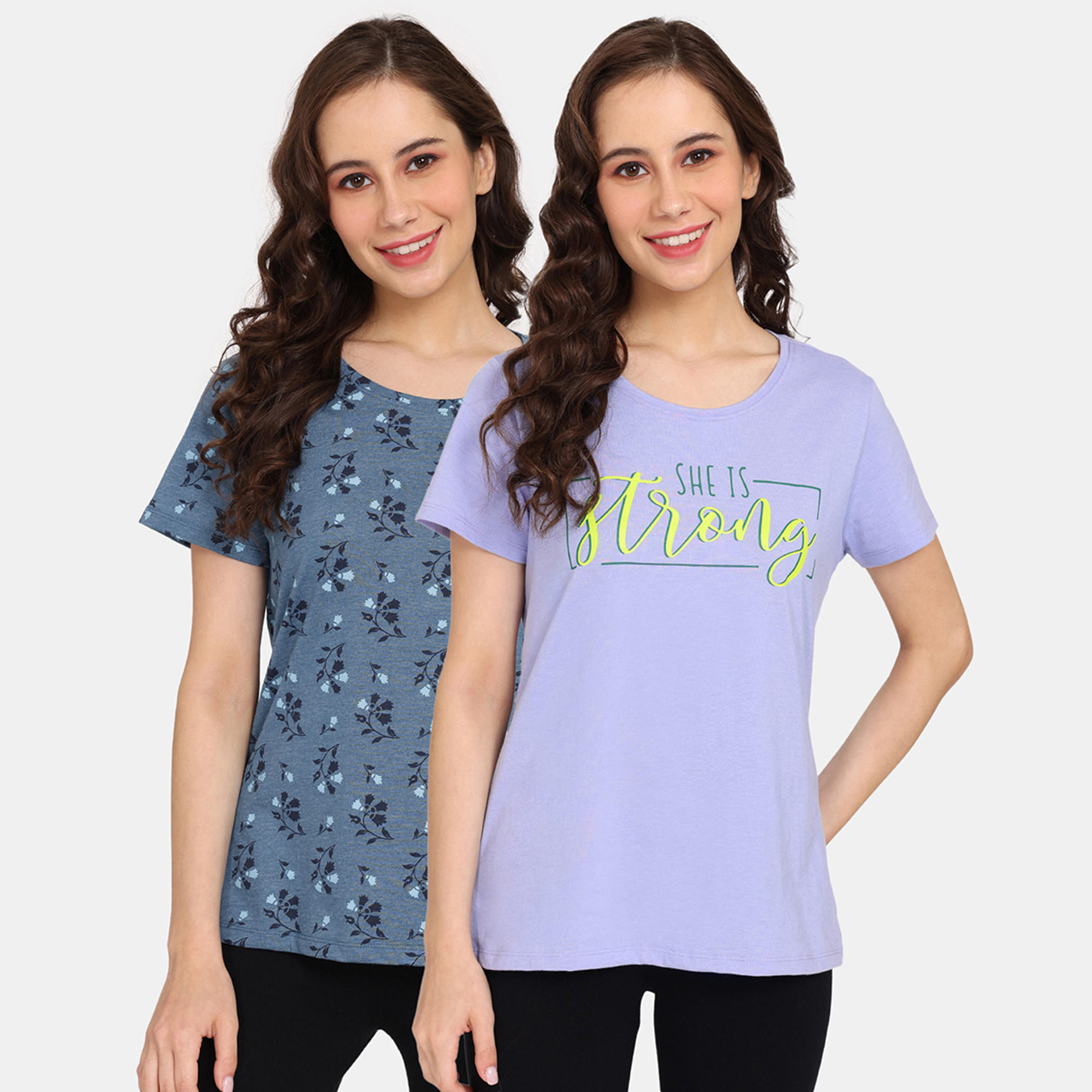 تيشيرتات بأكمام قصيرة وطبعات من زيفامي - طقم من قطعتين-women-clothing-nightwear-pyjamas-tops-image-1