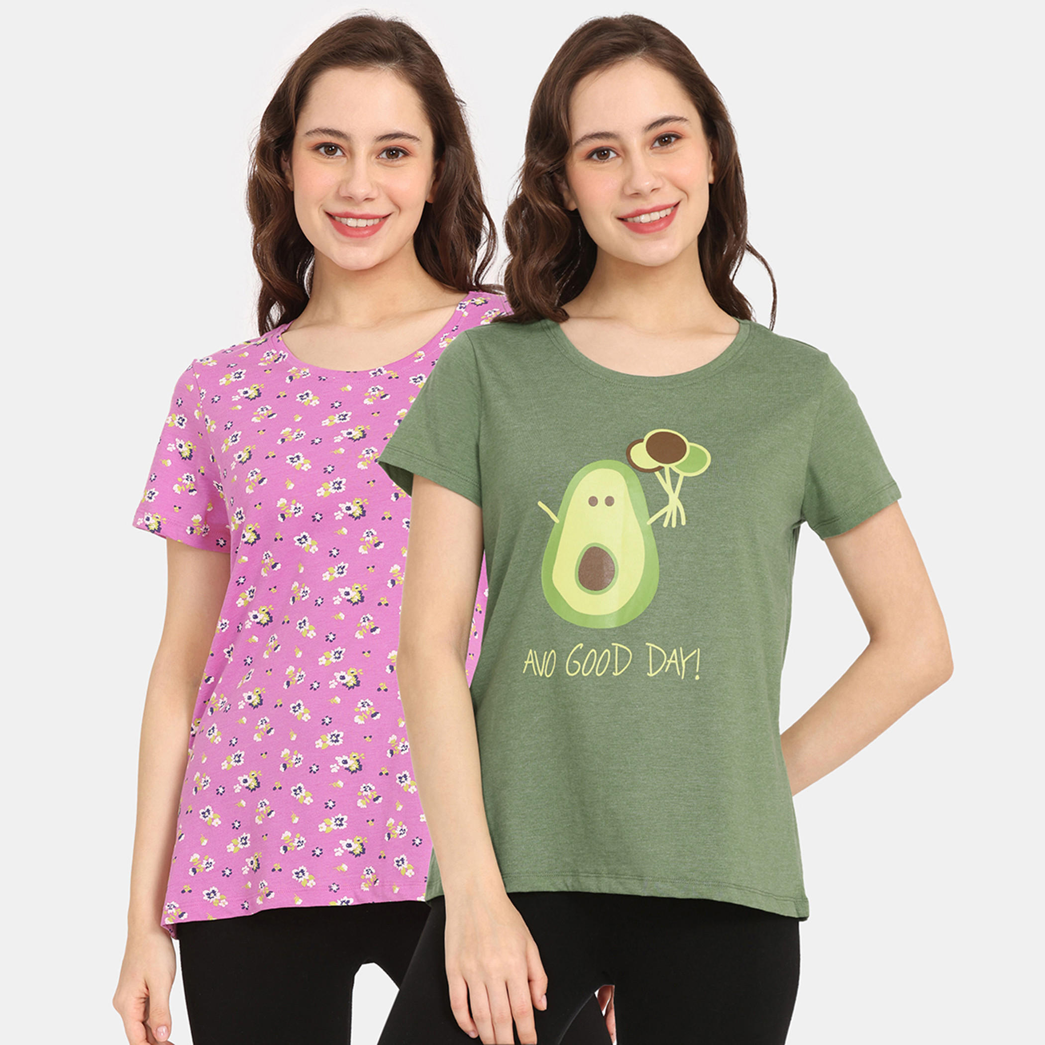 تيشيرتات بأكمام قصيرة وطبعات من زيفامي - طقم من قطعتين-women-clothing-nightwear-pyjamas-tops-image-45