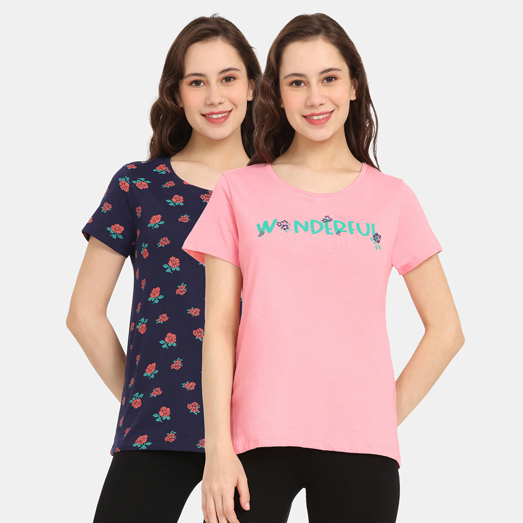 تيشيرتات بأكمام قصيرة وطبعات من زيفامي - طقم من قطعتين-women-clothing-nightwear-pyjamas-tops-image-56
