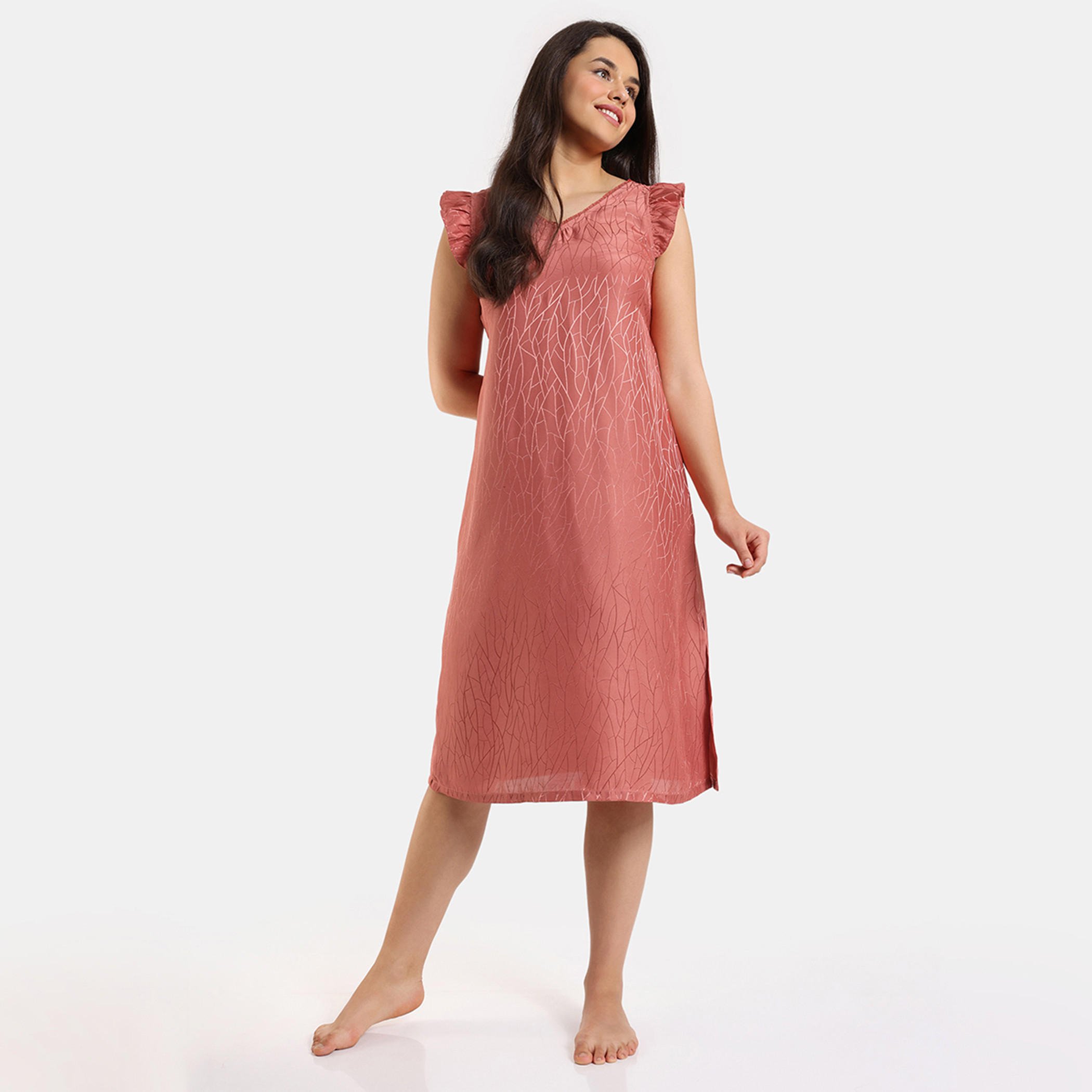 Zivame All-Over Print Sleeveless Sleepshirt with Tie-Ups and Slit Detail-women-clothing-nightwear-nighties-image-1