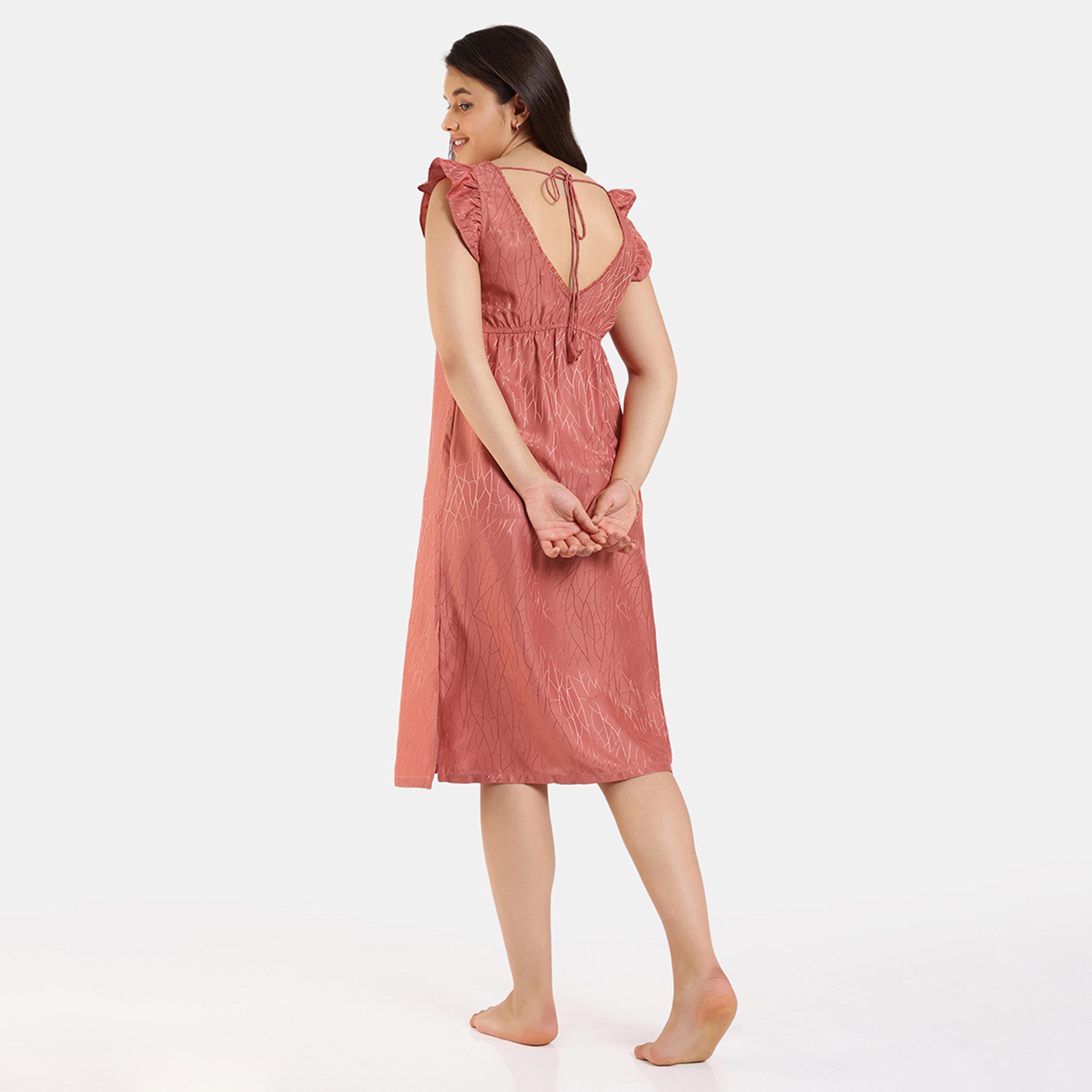 Zivame All-Over Print Sleeveless Sleepshirt with Tie-Ups and Slit Detail-women-clothing-nightwear-nighties-image-3