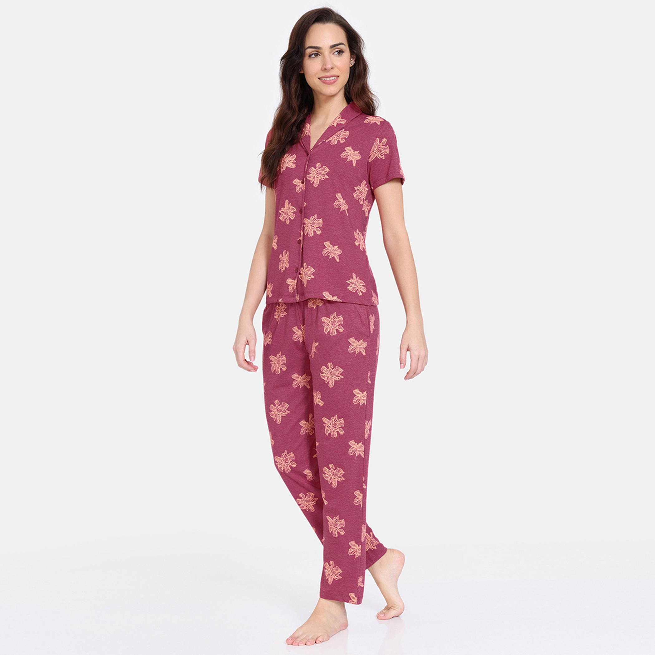 طقم بنطلون بيجاما وقميص بطبعات زهرية من زيفامي-women-clothing-nightwear-pyjamas-longsets-image-2