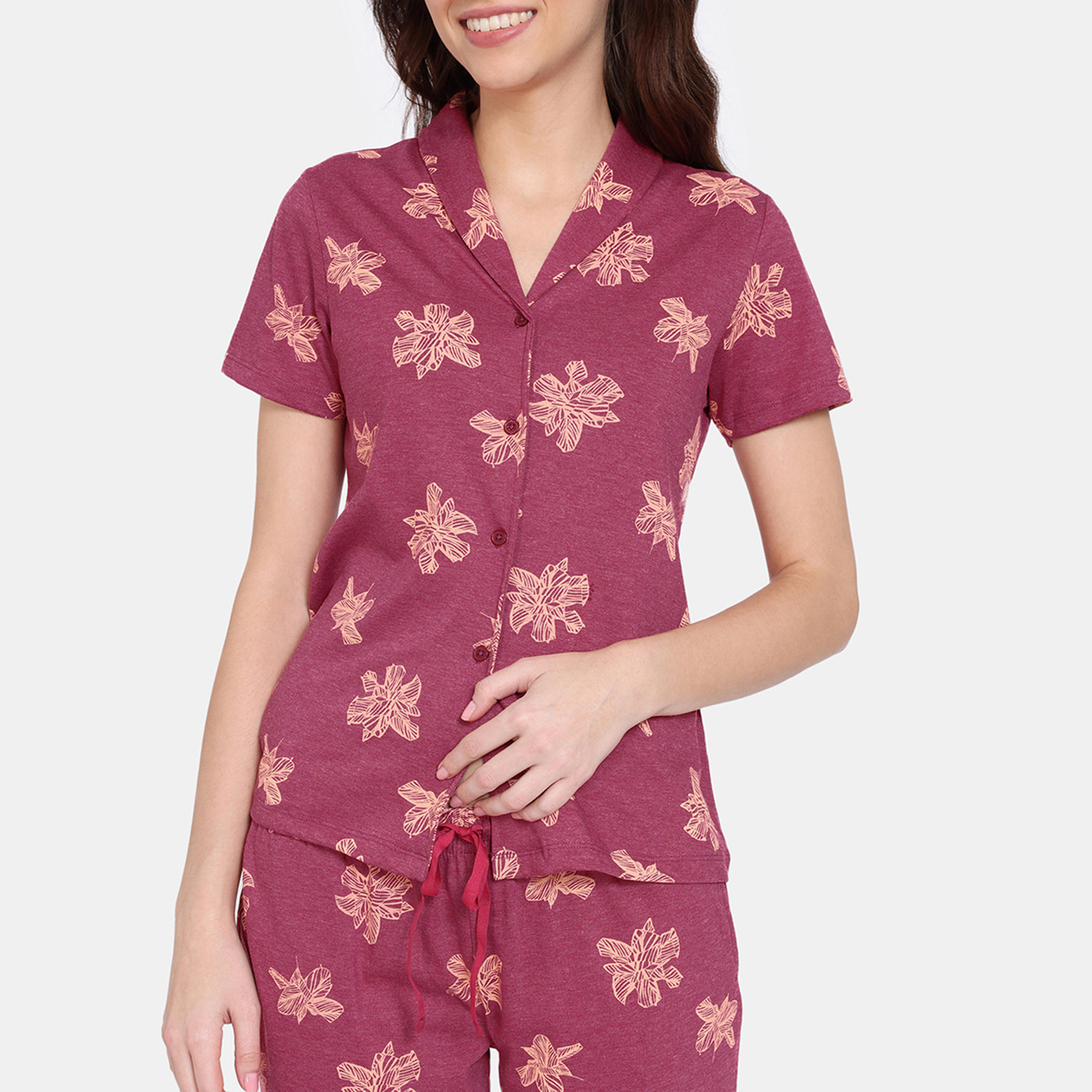 طقم بنطلون بيجاما وقميص بطبعات زهرية من زيفامي-women-clothing-nightwear-pyjamas-longsets-image-5