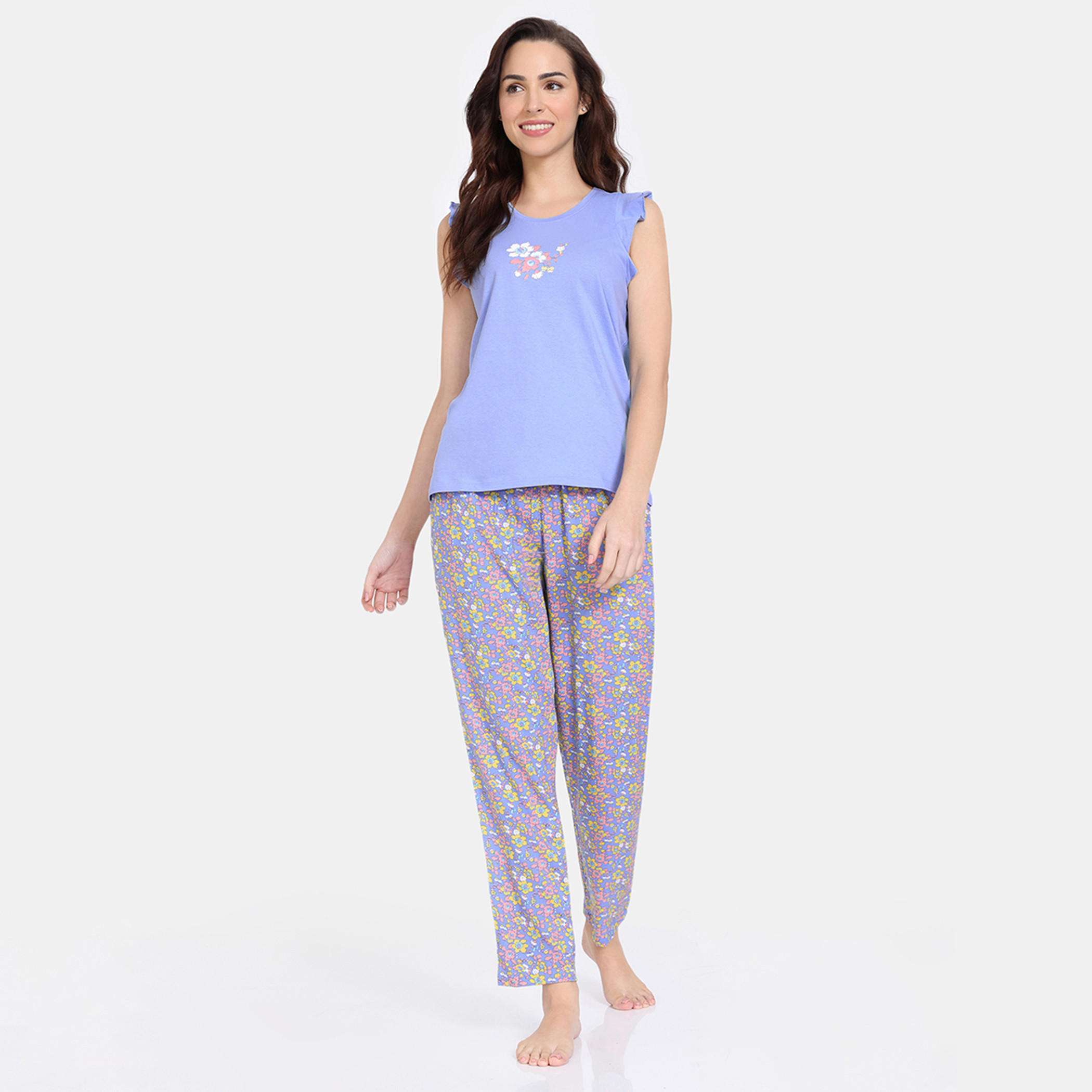 Zivame Floral Print Sleeveless Top and Pyjama Set-women-clothing-nightwear-pyjamas-longsets-image-1
