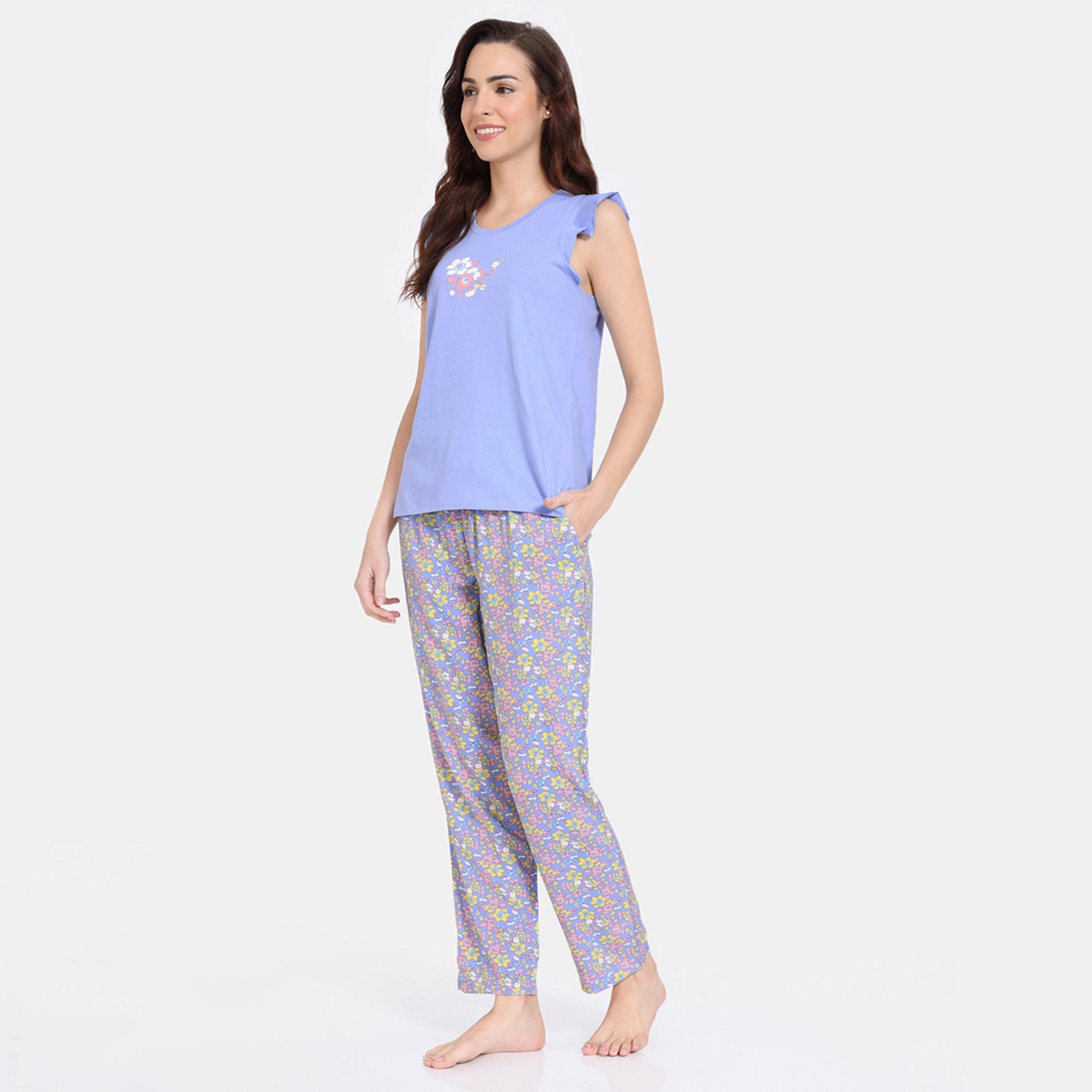 Zivame Floral Print Sleeveless Top and Pyjama Set-women-clothing-nightwear-pyjamas-longsets-image-2