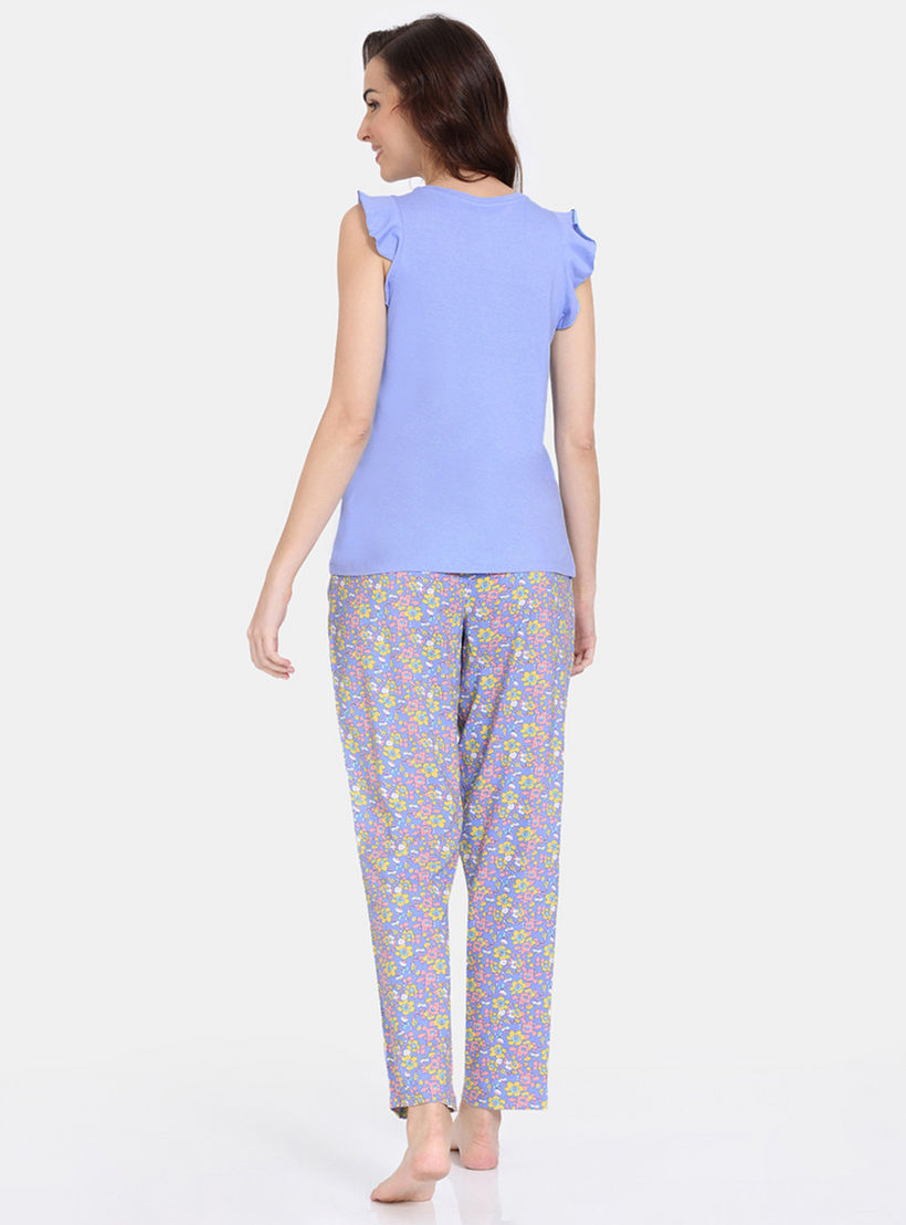 طقم بنطلون بيجاما وبلوزة دون أكمام بطبعات أزهار من زيفامي-women-clothing-nightwear-pyjamas-longsets-image-3