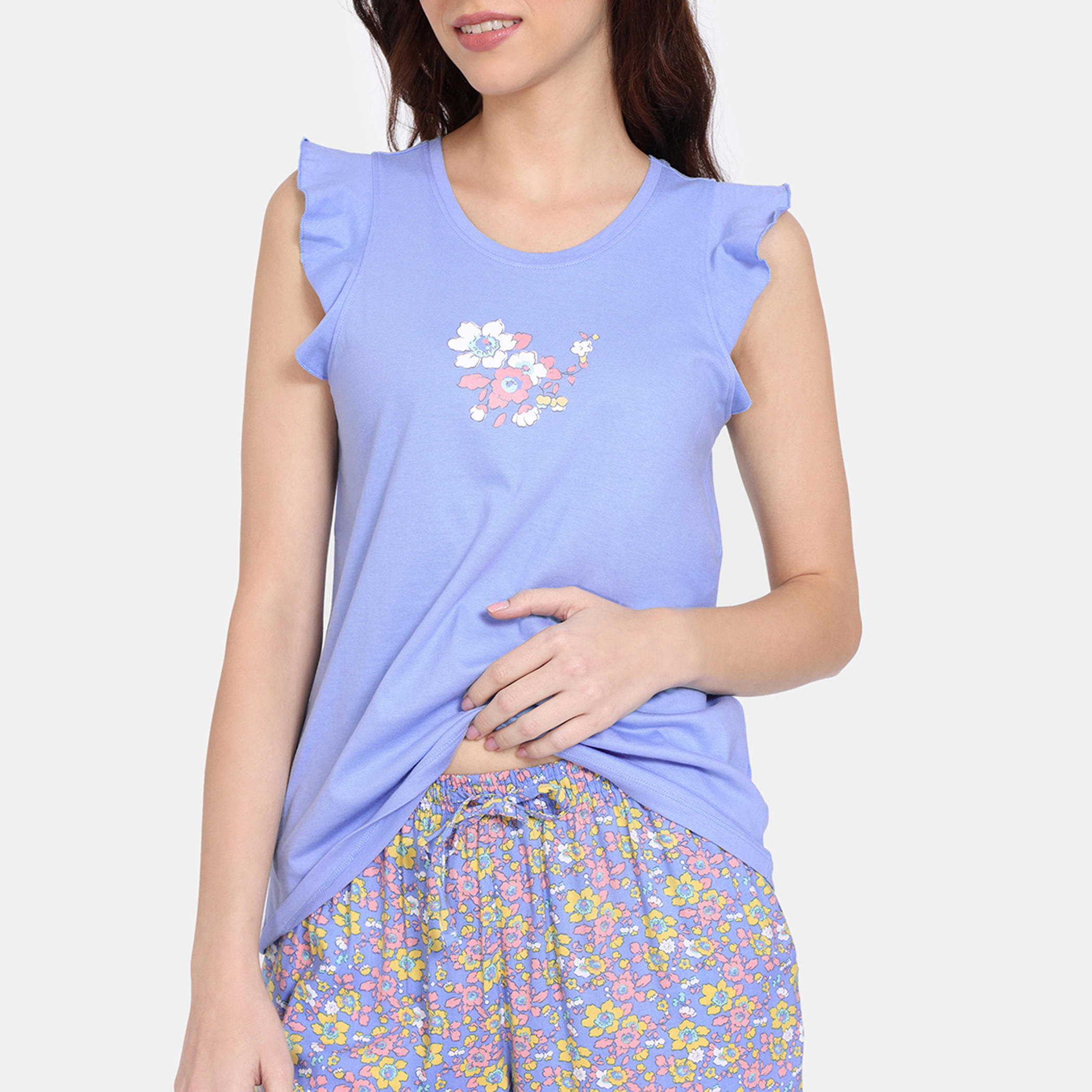 طقم بنطلون بيجاما وبلوزة دون أكمام بطبعات أزهار من زيفامي-women-clothing-nightwear-pyjamas-longsets-image-5
