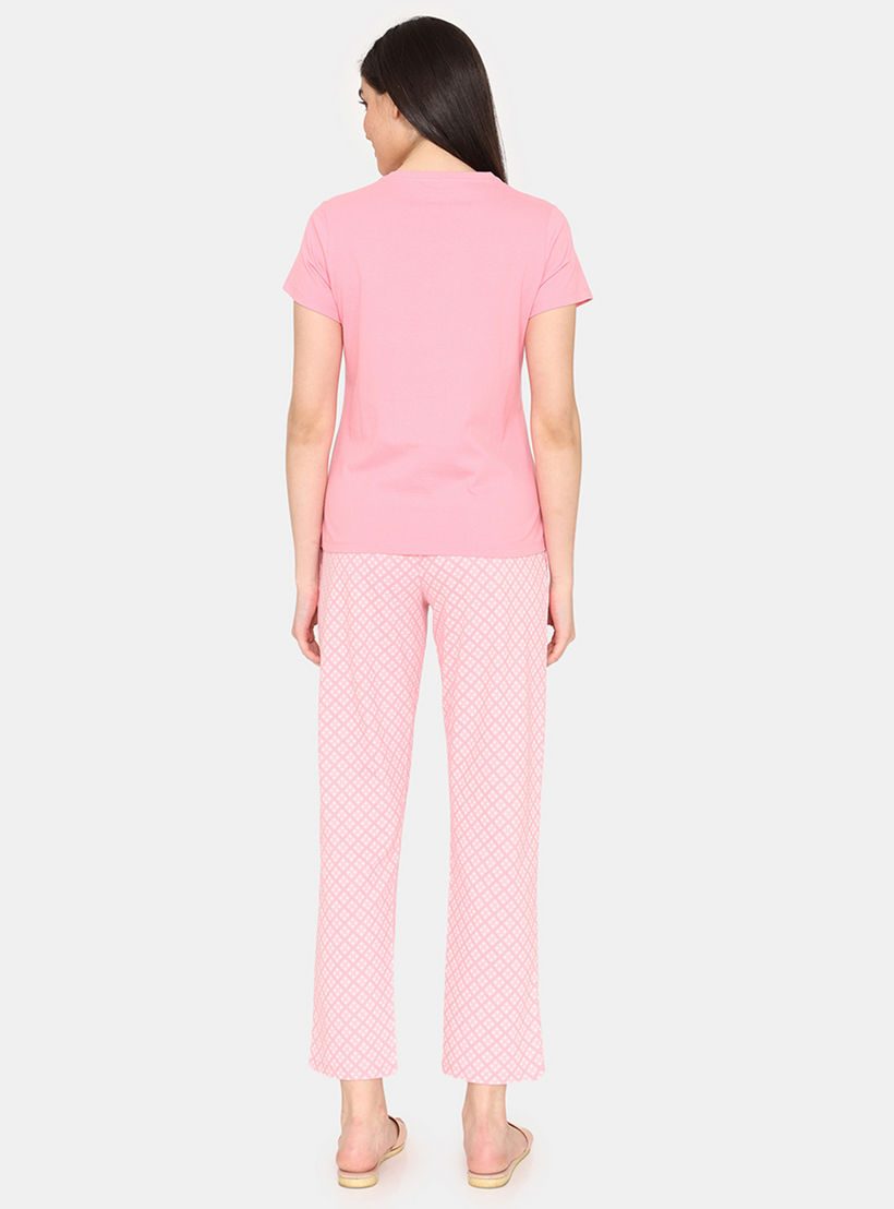 طقم بنطلون بيجاما وتيشيرت بطبعات من زيفامي-women-clothing-nightwear-pyjamas-longsets-image-4