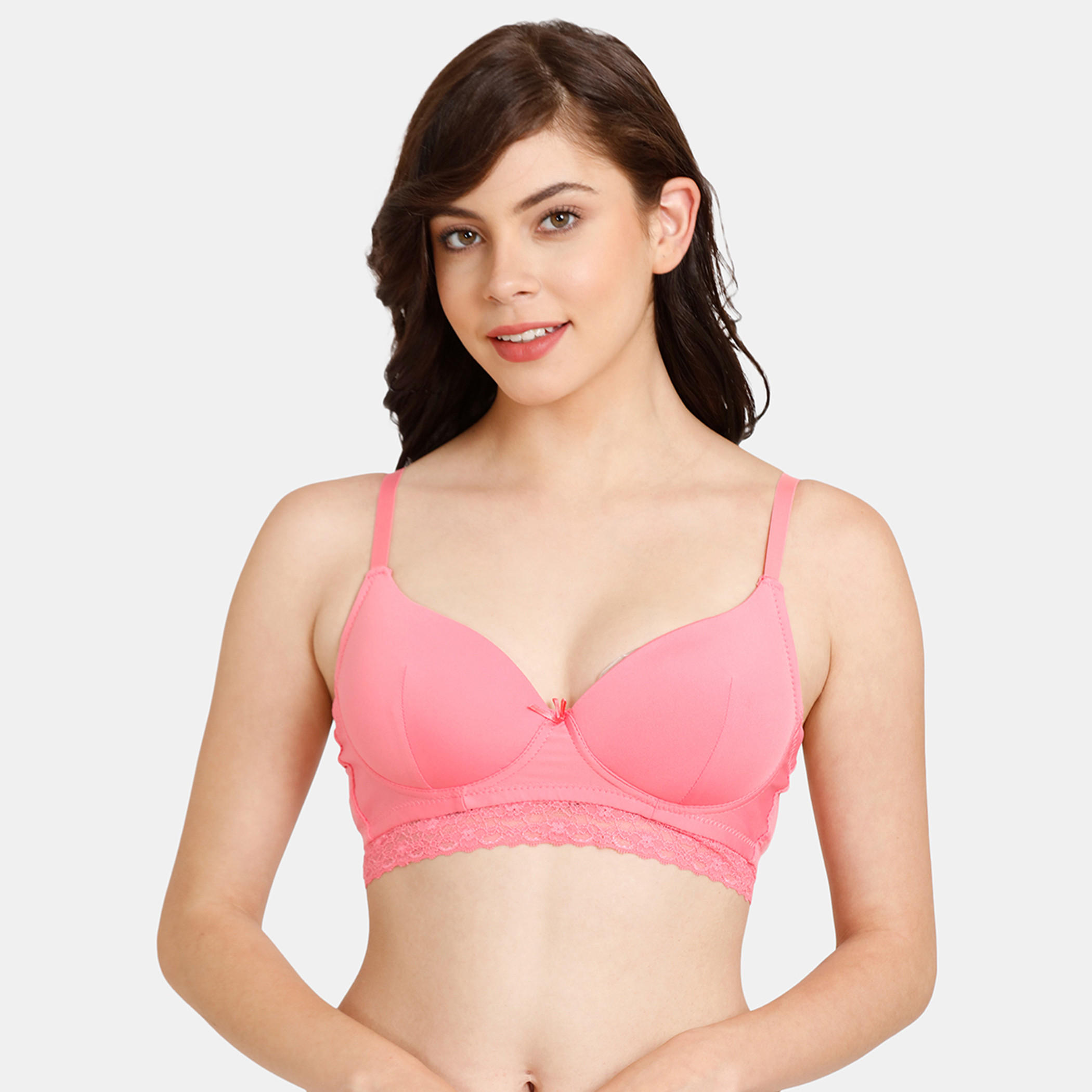 حمالة صدر مبطنة بتفاصيل دانتيل مع حمالات قابلة للتعديل من زيفامي-women-clothing-lingerie-bras-image-1