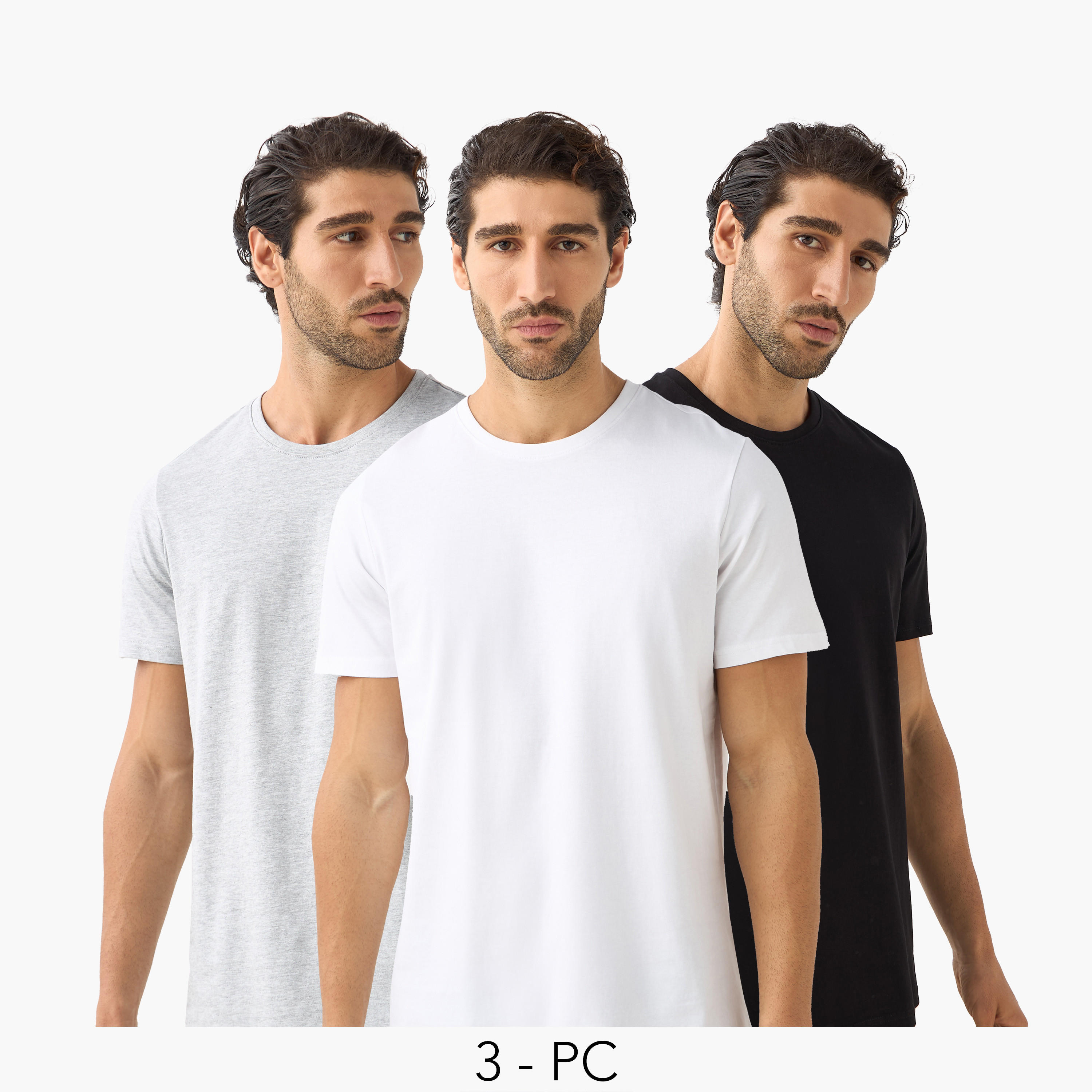 Set of 3 - Solid Regular Fit T-shirt with Crew Neck and Short Sleeves-men-clothing-tshirtsandpolos-tshirts-image-1