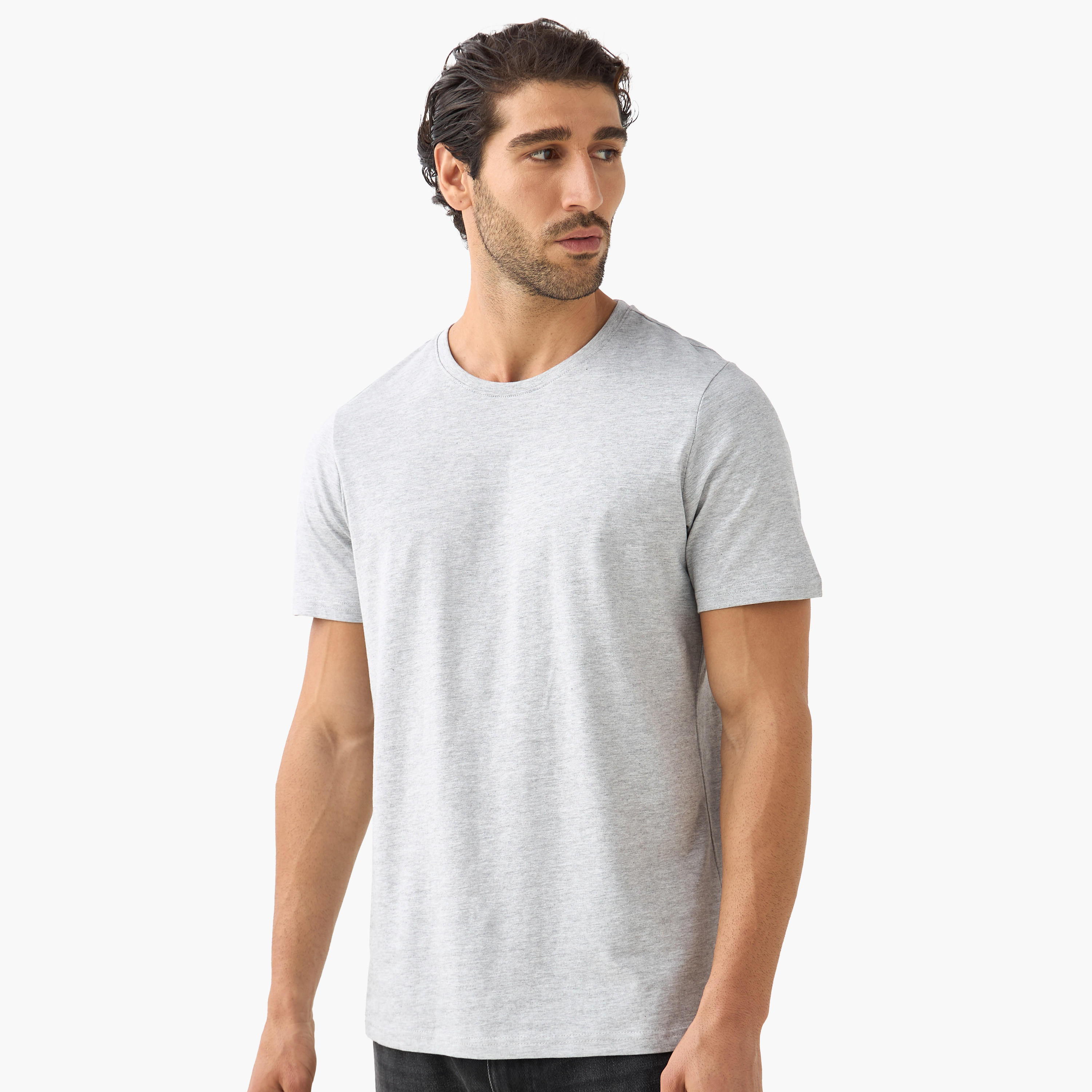 Set of 3 - Solid Regular Fit T-shirt with Crew Neck and Short Sleeves-men-clothing-tshirtsandpolos-tshirts-image-2