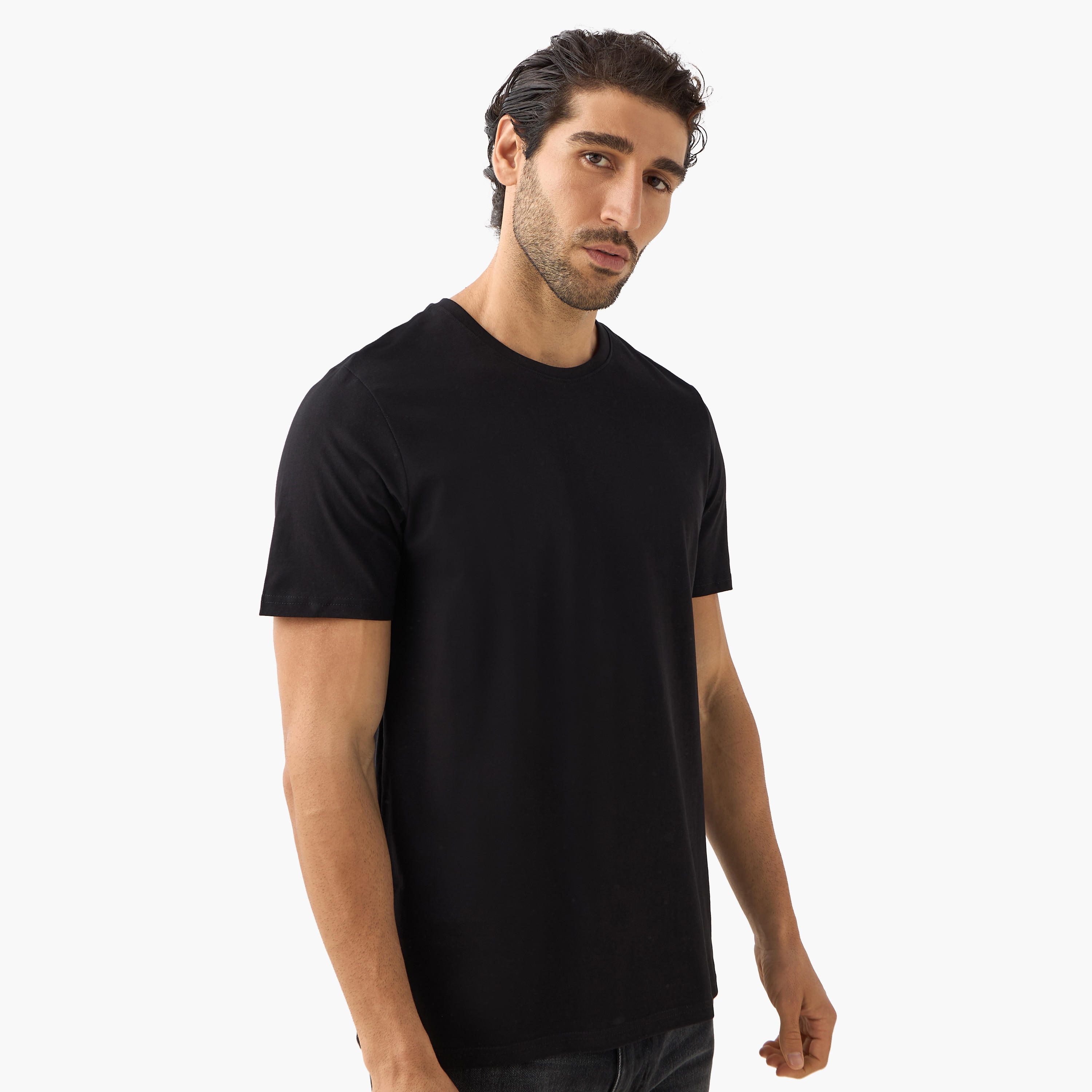 Set of 3 - Solid Regular Fit T-shirt with Crew Neck and Short Sleeves-men-clothing-tshirtsandpolos-tshirts-image-5