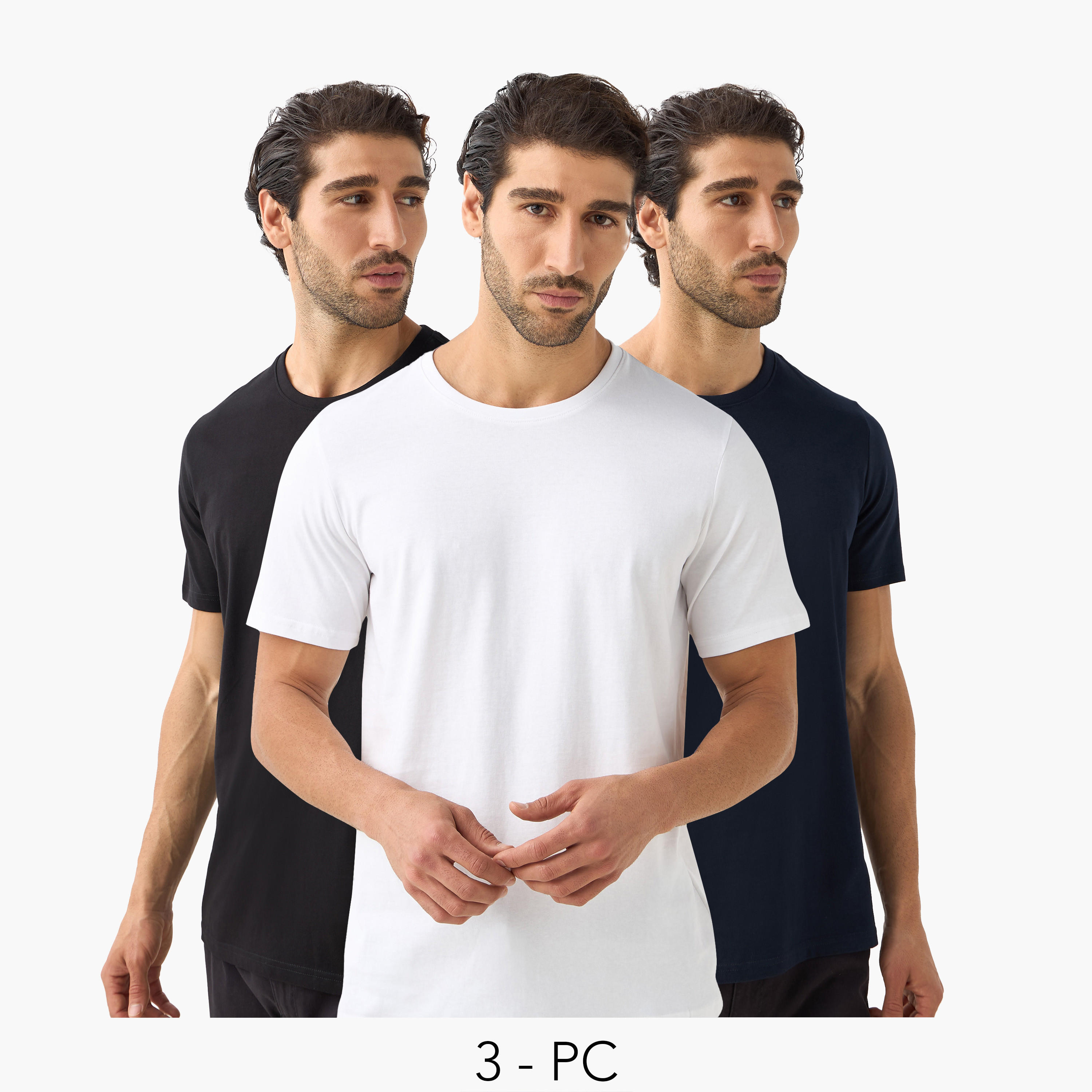 طقم تيشيرت من 3 قطع بقصّة عادية وياقة ضيّقة وأكمام قصيرة-men-clothing-tshirtsandpolos-tshirts-image-1